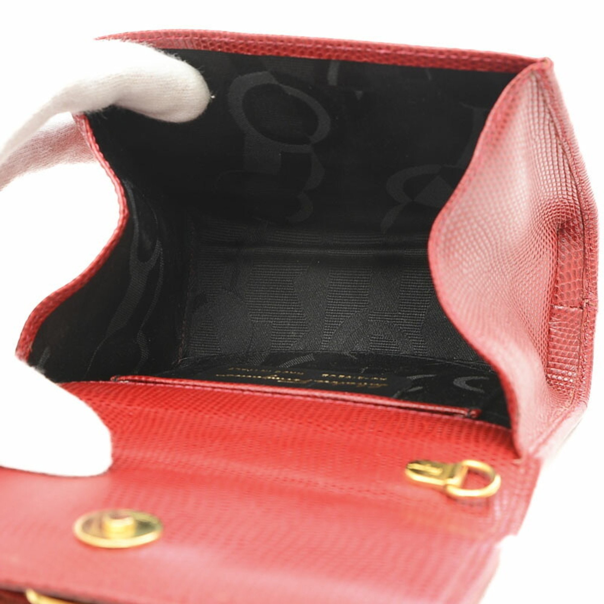 Salvatore Ferragamo Ferragamo Vara Ribbon Chain Shoulder Bag Embossed Leather Red AQ213202