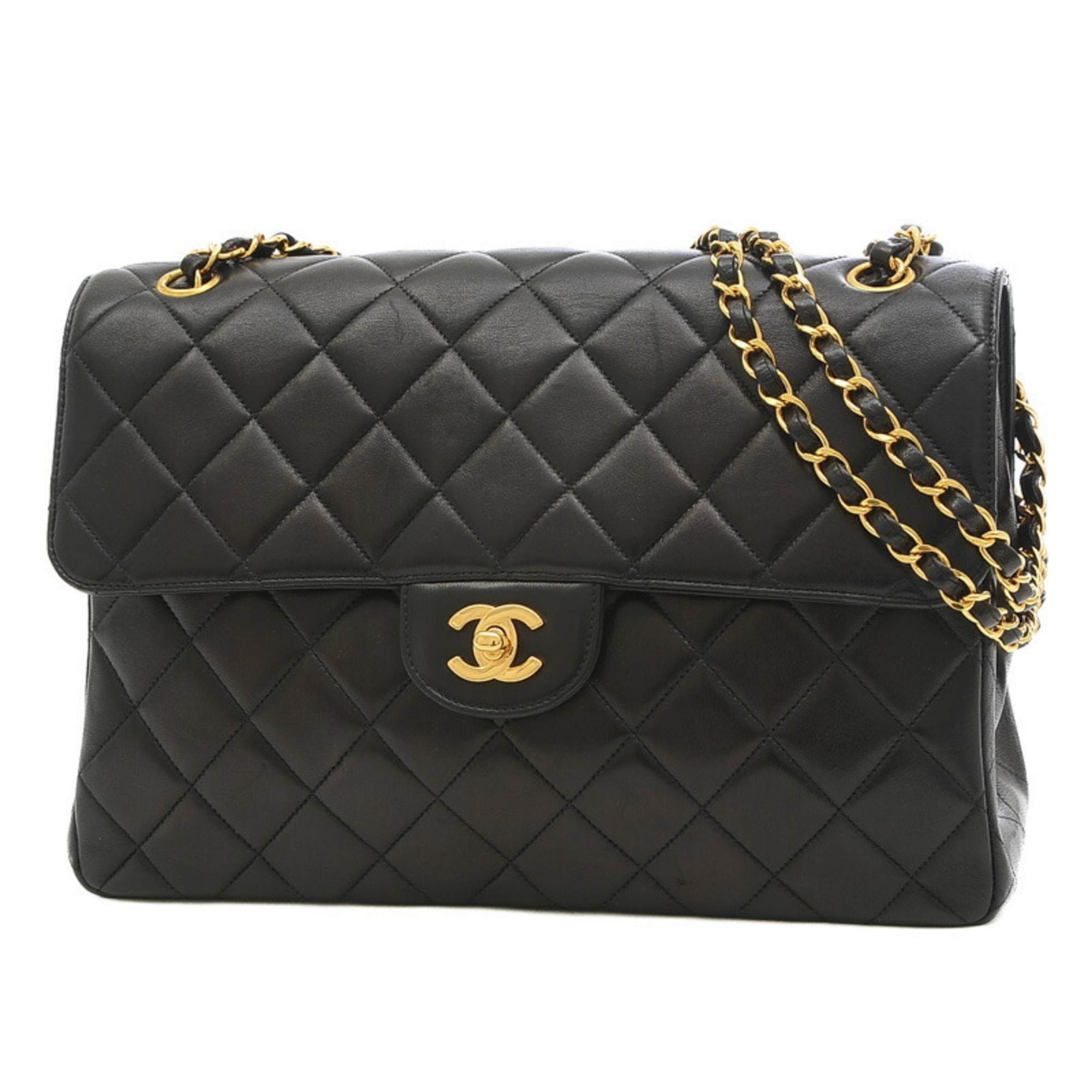 Chanel W Face Matelasse Double Sided Flap Chain Shoulder Bag Lambskin Black