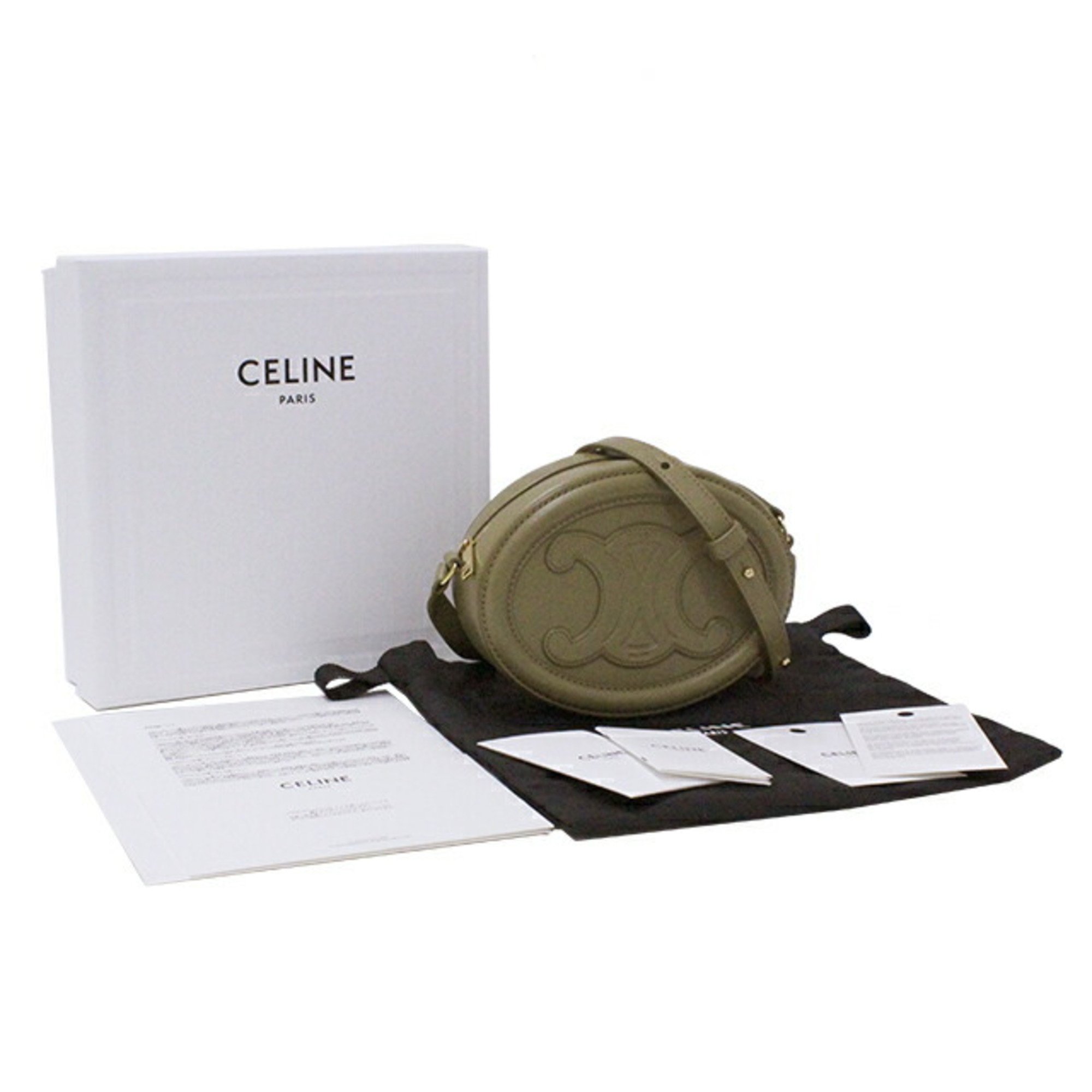Celine CELINE Bag Women's Oval Perscuile Triomphe Shoulder Leather Olive
