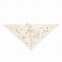 Hermes Story Triangle Scarf Muffler Embroidery Beads Carre Silk Ivory