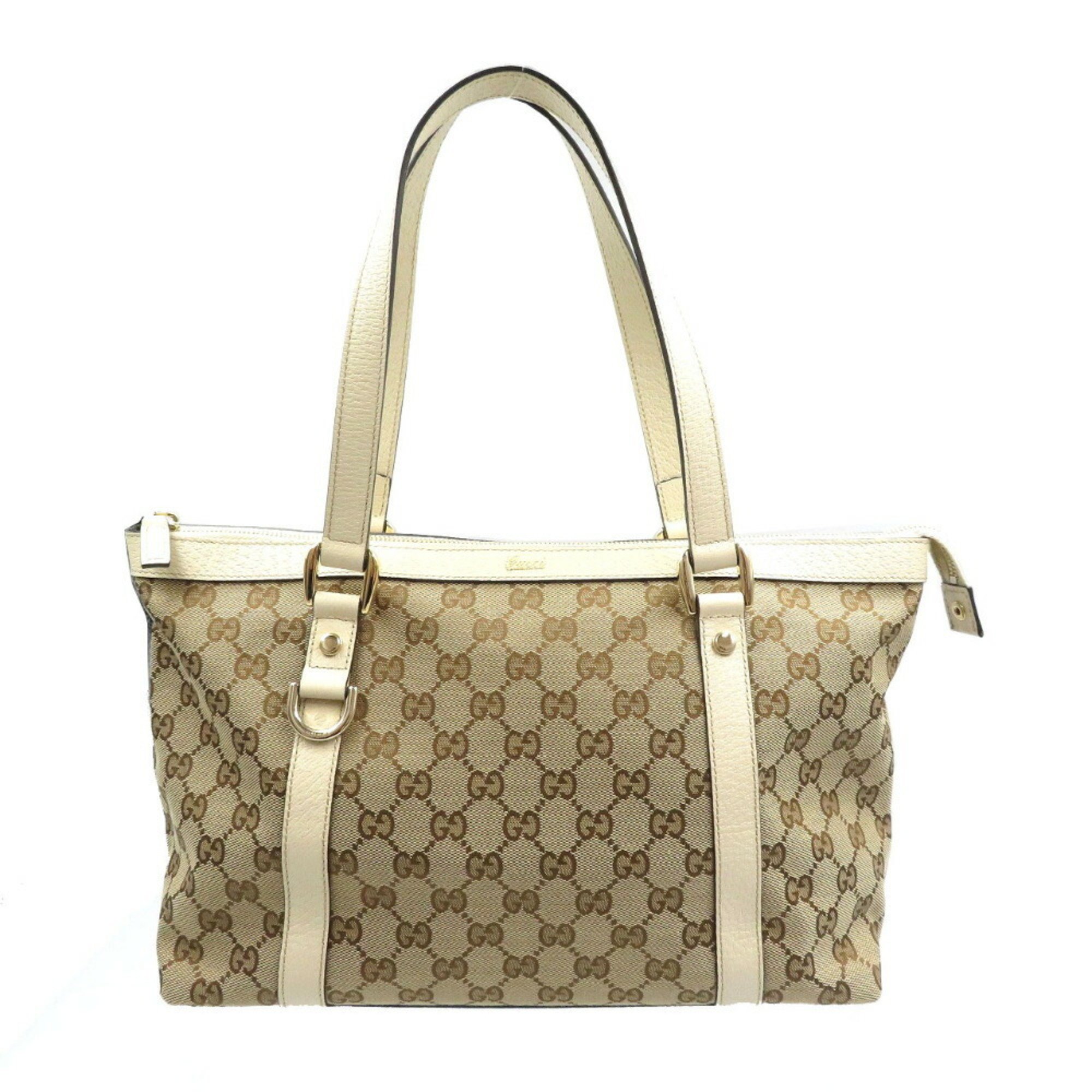 Gucci Abbey Line 141470 GG Canvas Leather Beige Tote Bag