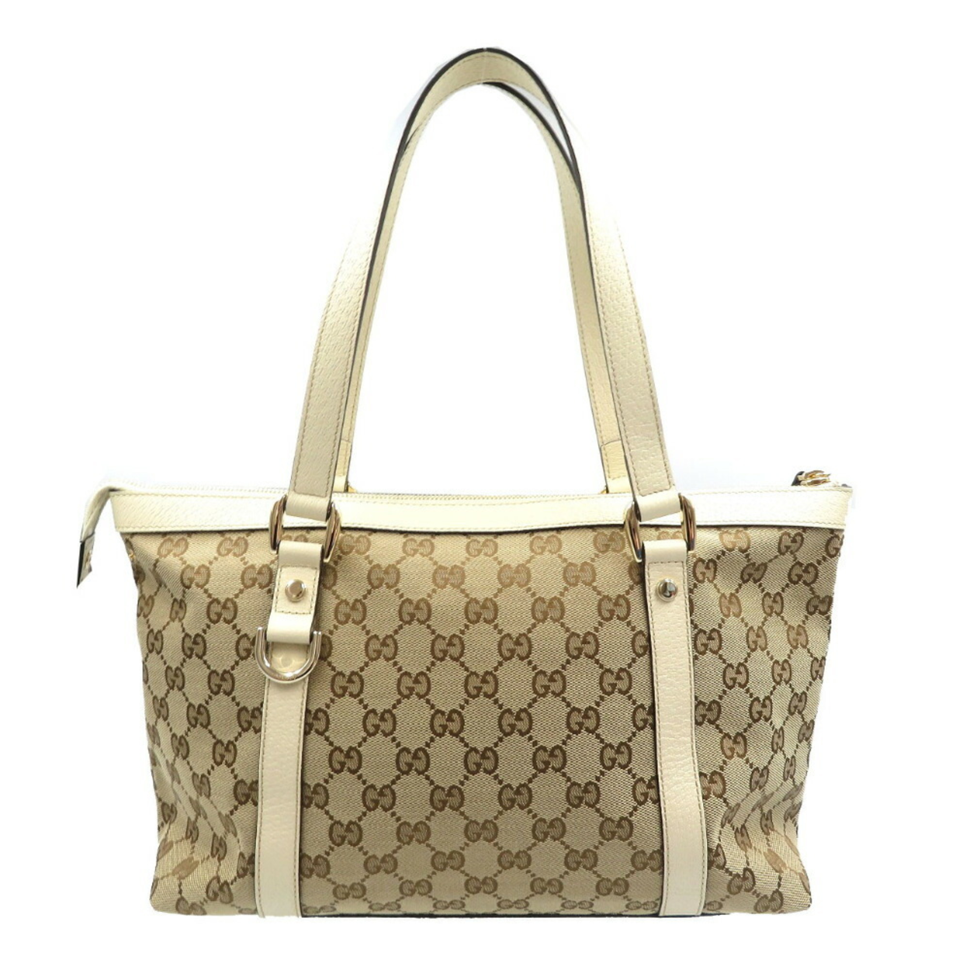 Gucci Abbey Line 141470 GG Canvas Leather Beige Tote Bag