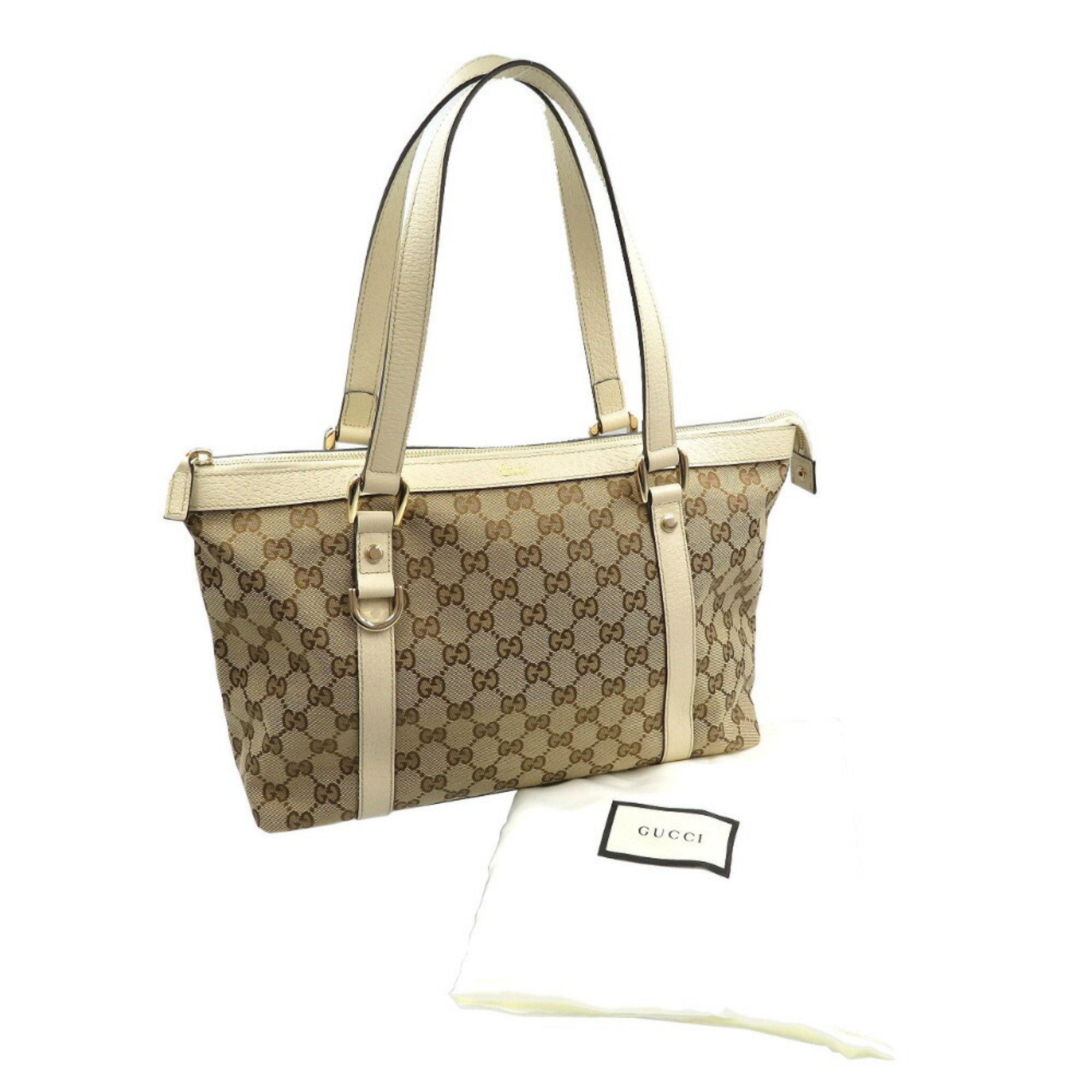 Gucci Abbey Line 141470 GG Canvas Leather Beige Tote Bag