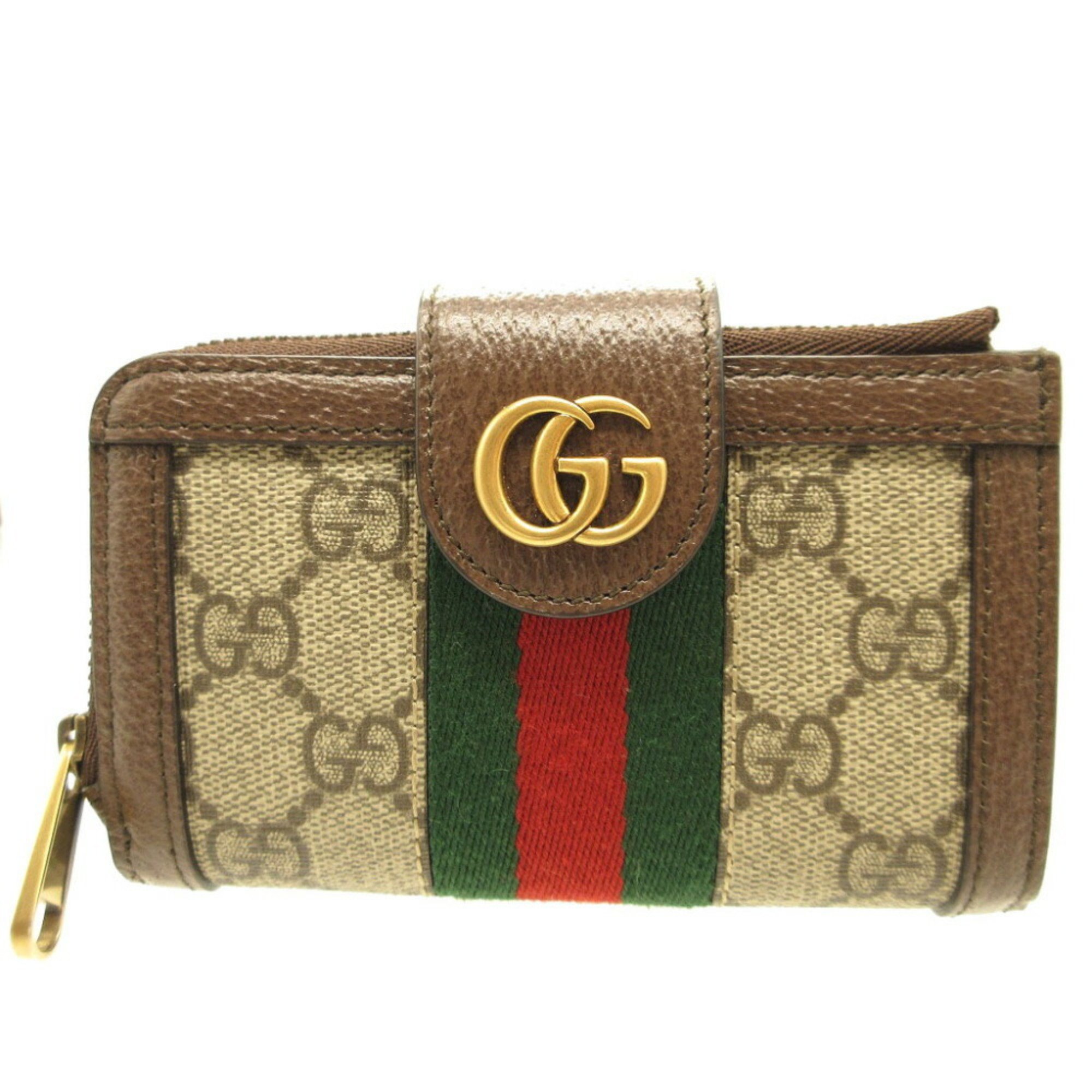 Gucci Ophidia 699353 GG Marmont Canvas Leather Beige Brown Card Case Wallet