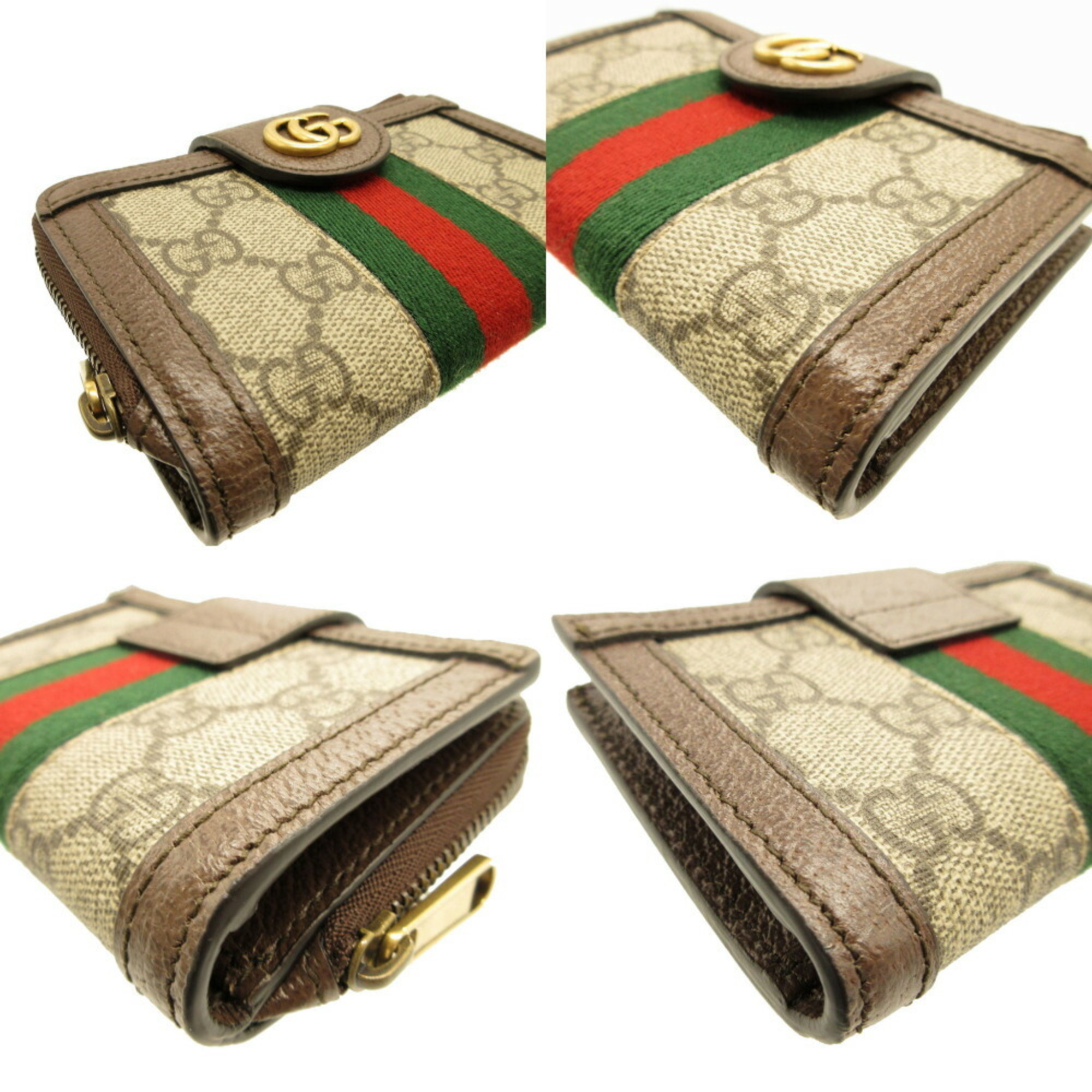 Gucci Ophidia 699353 GG Marmont Canvas Leather Beige Brown Card Case Wallet