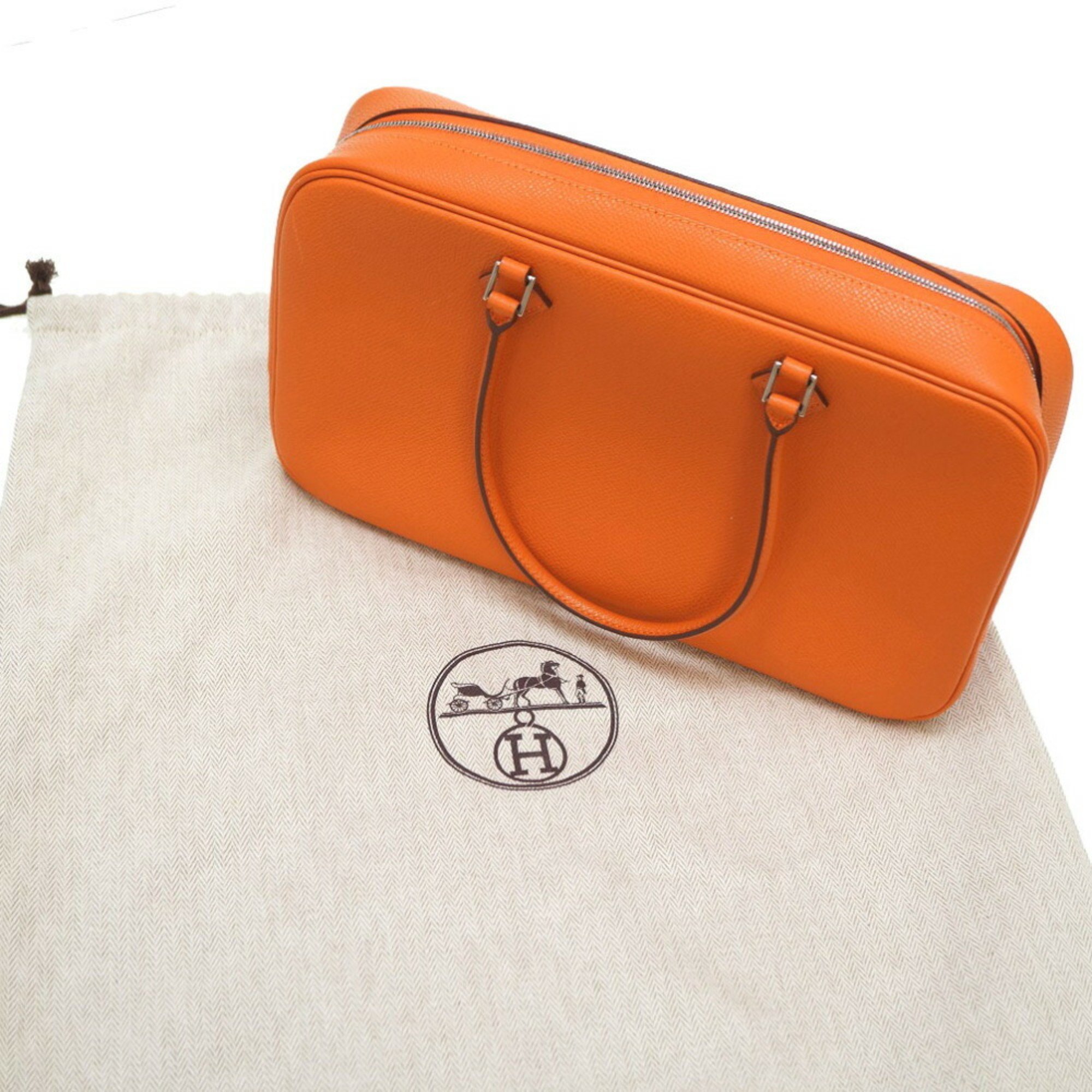 Hermes Plume Elan 28 Epson Orange □H Stamp Handbag