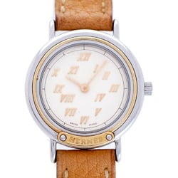 Hermes Meteor Quartz Watch SS/Leather Ivory Dial