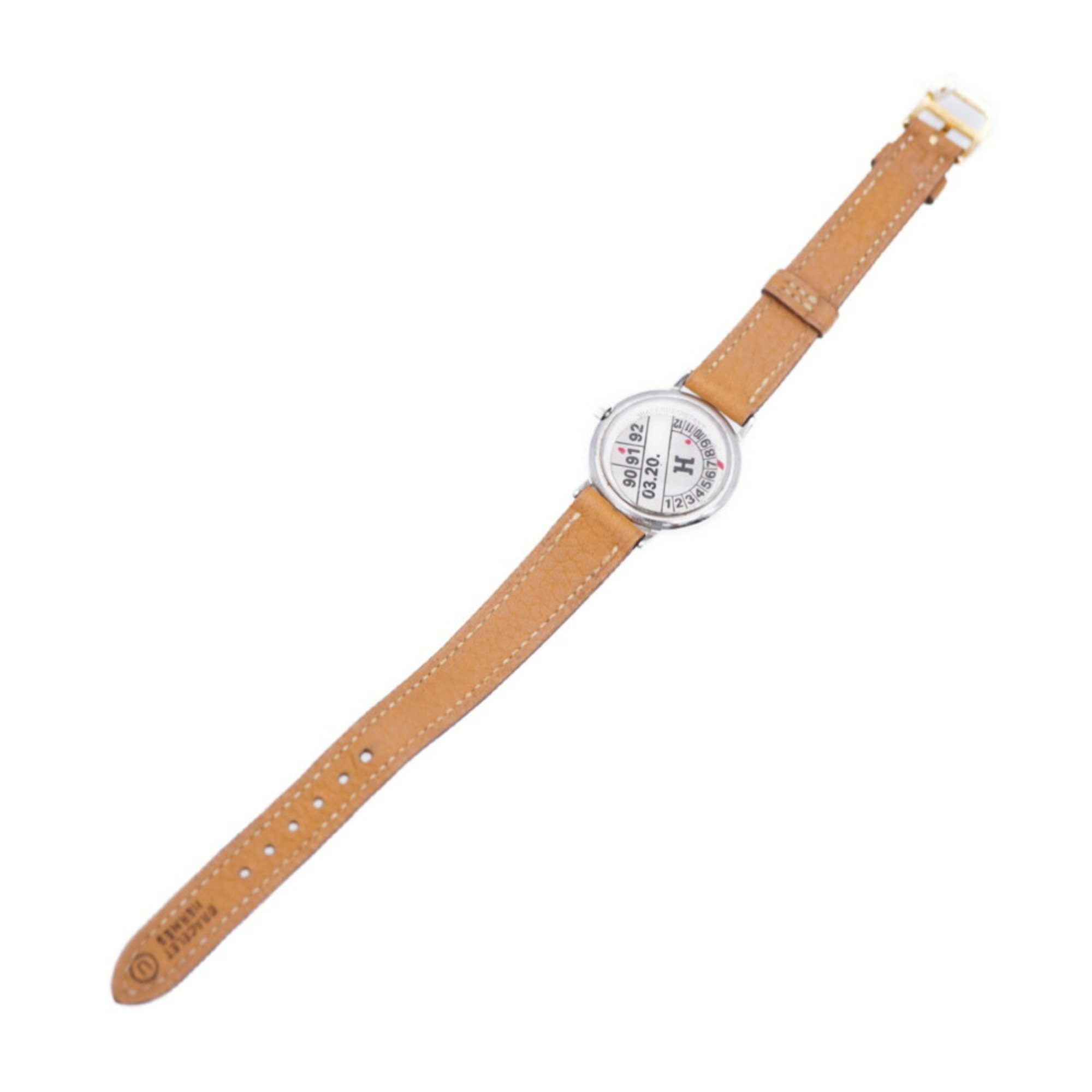 Hermes Meteor Quartz Watch SS/Leather Ivory Dial