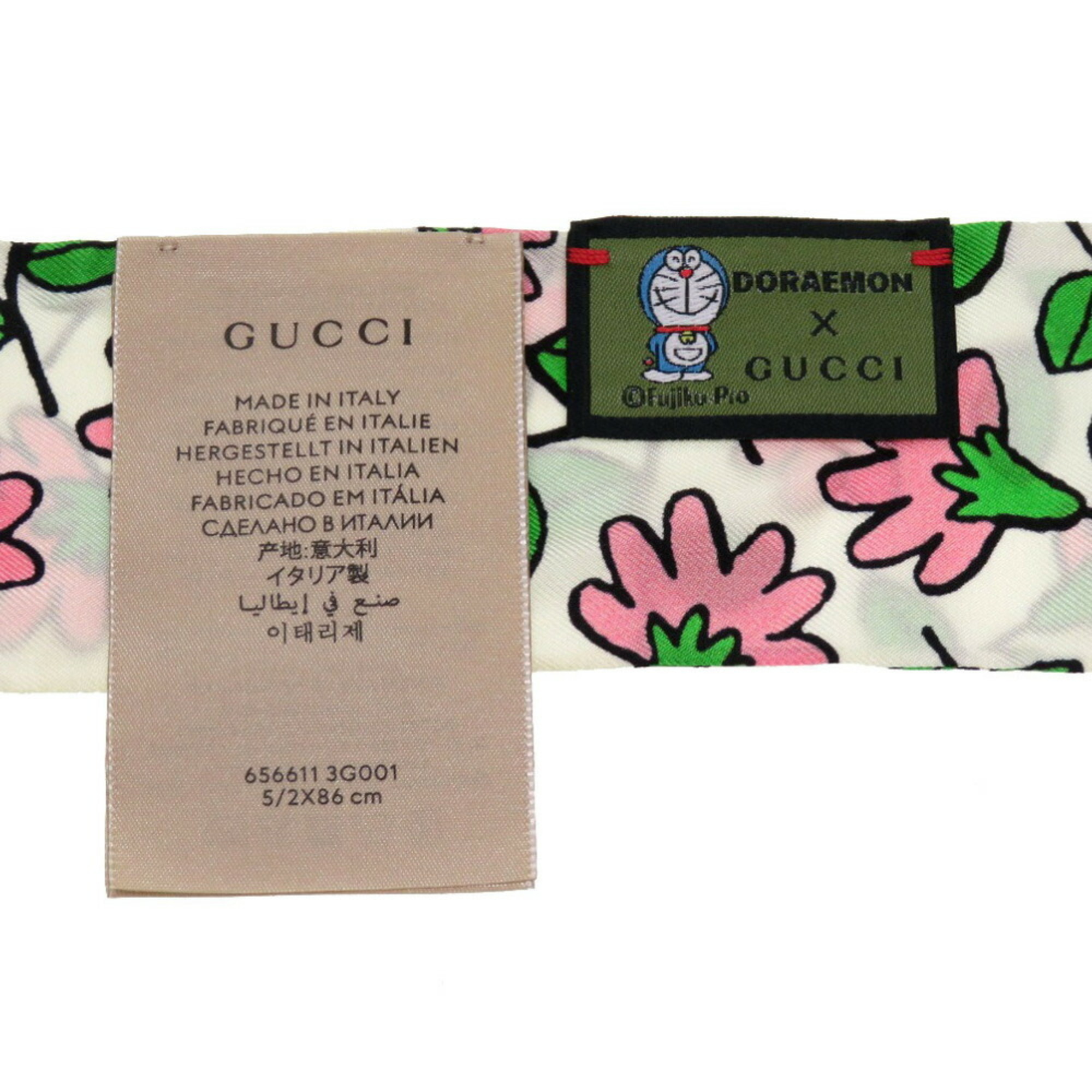 Gucci x Doraemon collaboration 656611 silk ivory scarf muffler