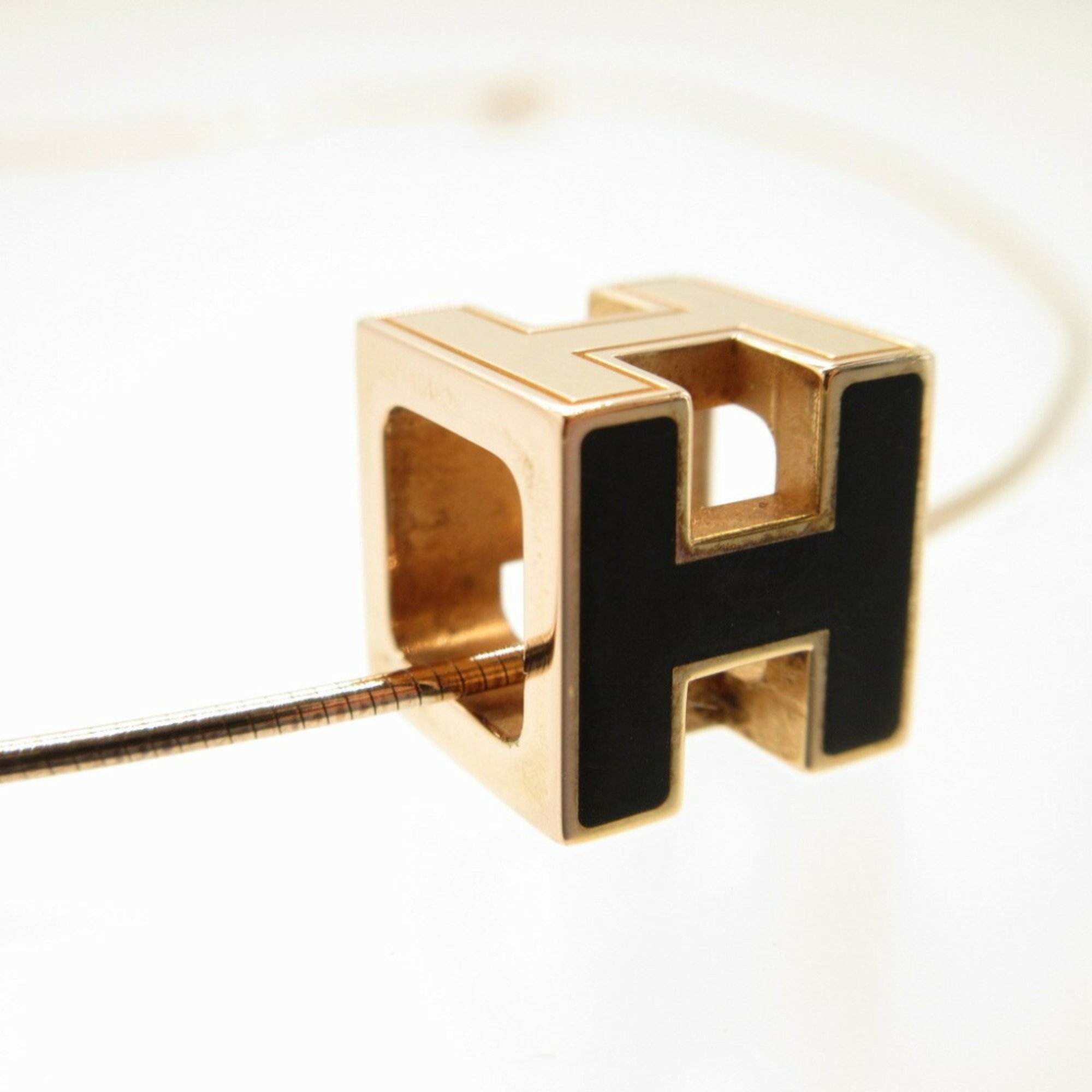 Hermes H Cube Metal Black Pink Gold Necklace