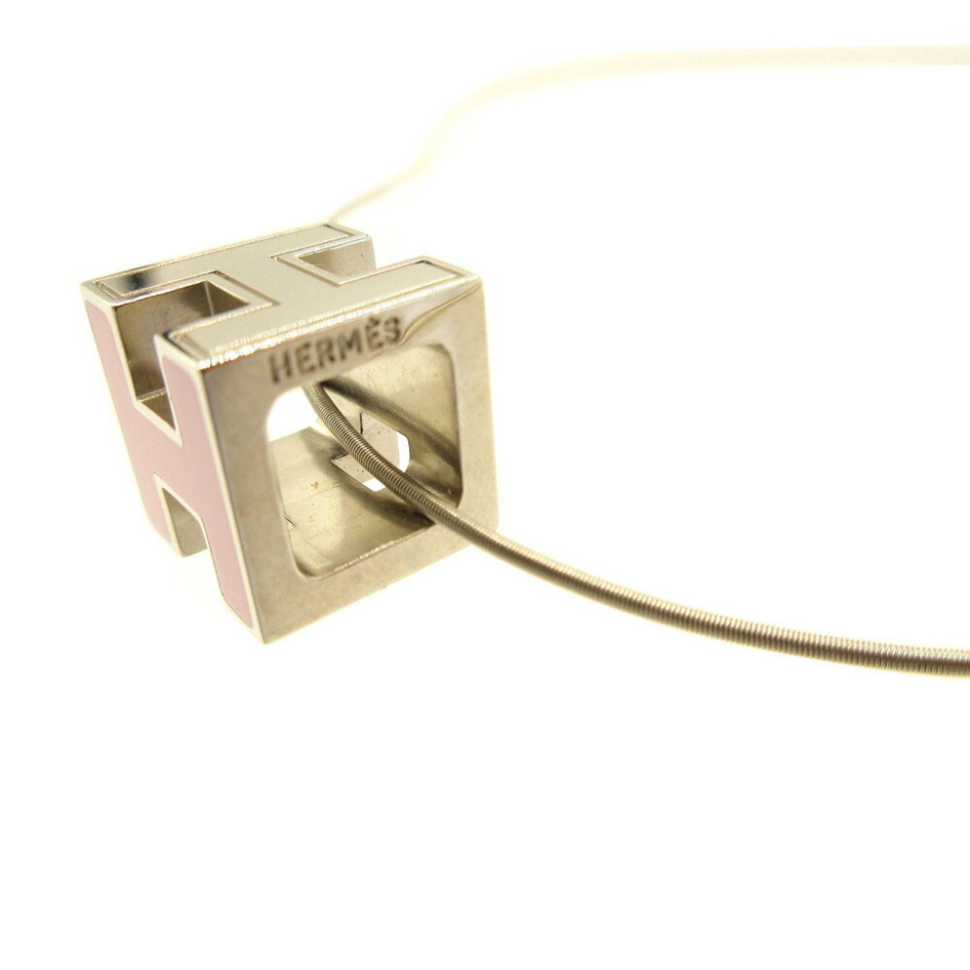Hermes H Cube Metal Pink Silver Necklace
