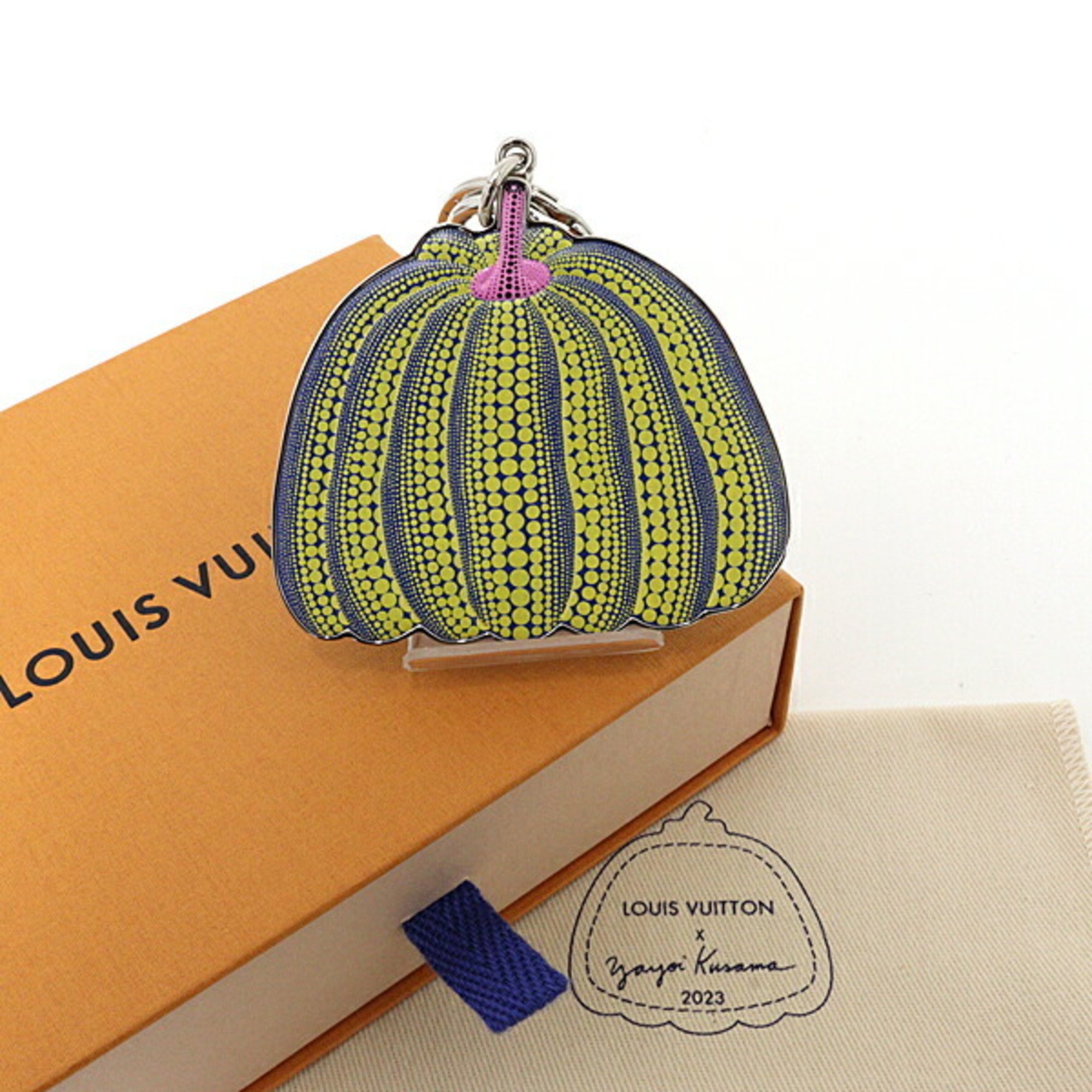 LOUIS VUITTON Porte Cle Pumpkin Key Ring M01103 Calfskin Silver Metal Yellow &