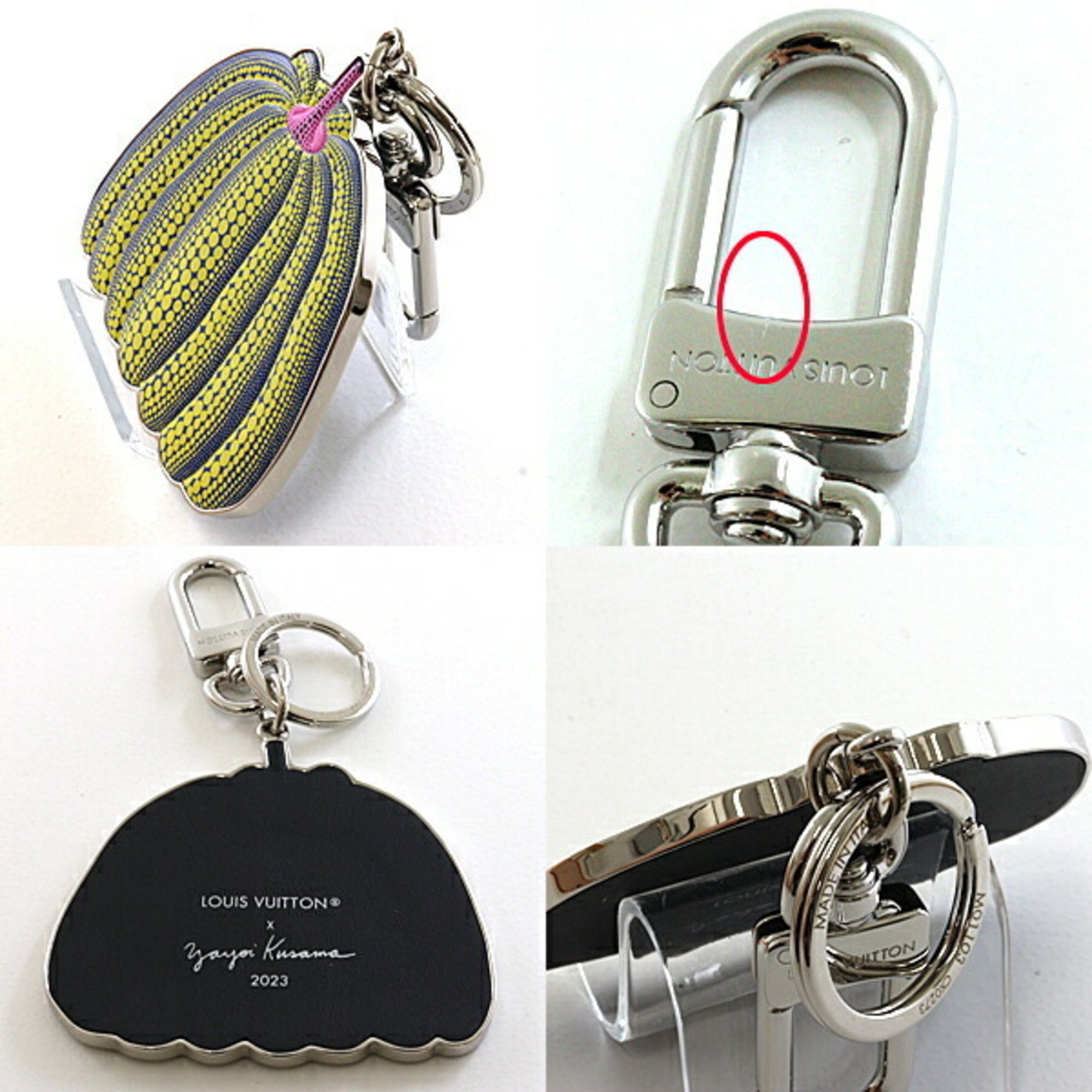 LOUIS VUITTON Porte Cle Pumpkin Key Ring M01103 Calfskin Silver Metal Yellow &