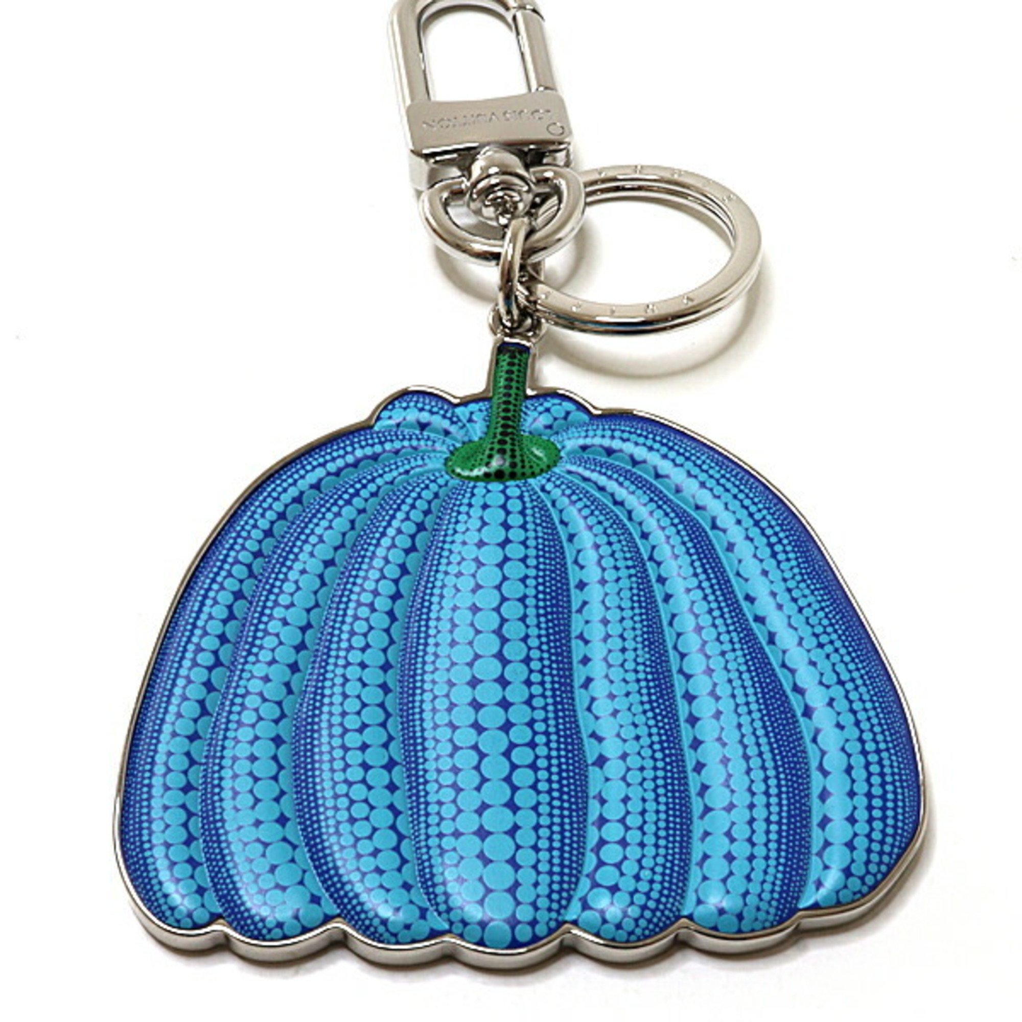 LOUIS VUITTON Porte Cle Pumpkin Key Ring M01101 Calfskin Silver Metal Blue &