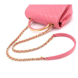 CHANEL Chevron V Stitch Top Handle 2way Hand Shoulder Bag Leather Pink