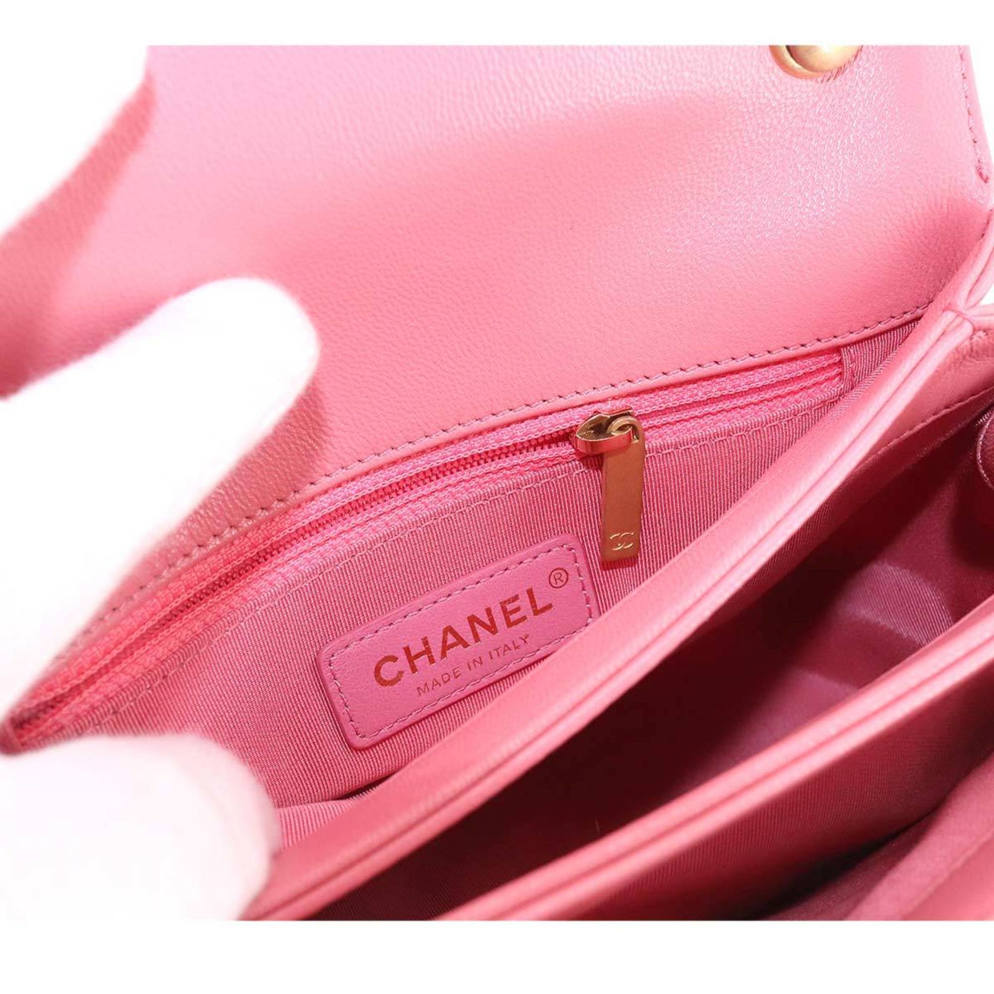 CHANEL Chevron V Stitch Top Handle 2way Hand Shoulder Bag Leather Pink