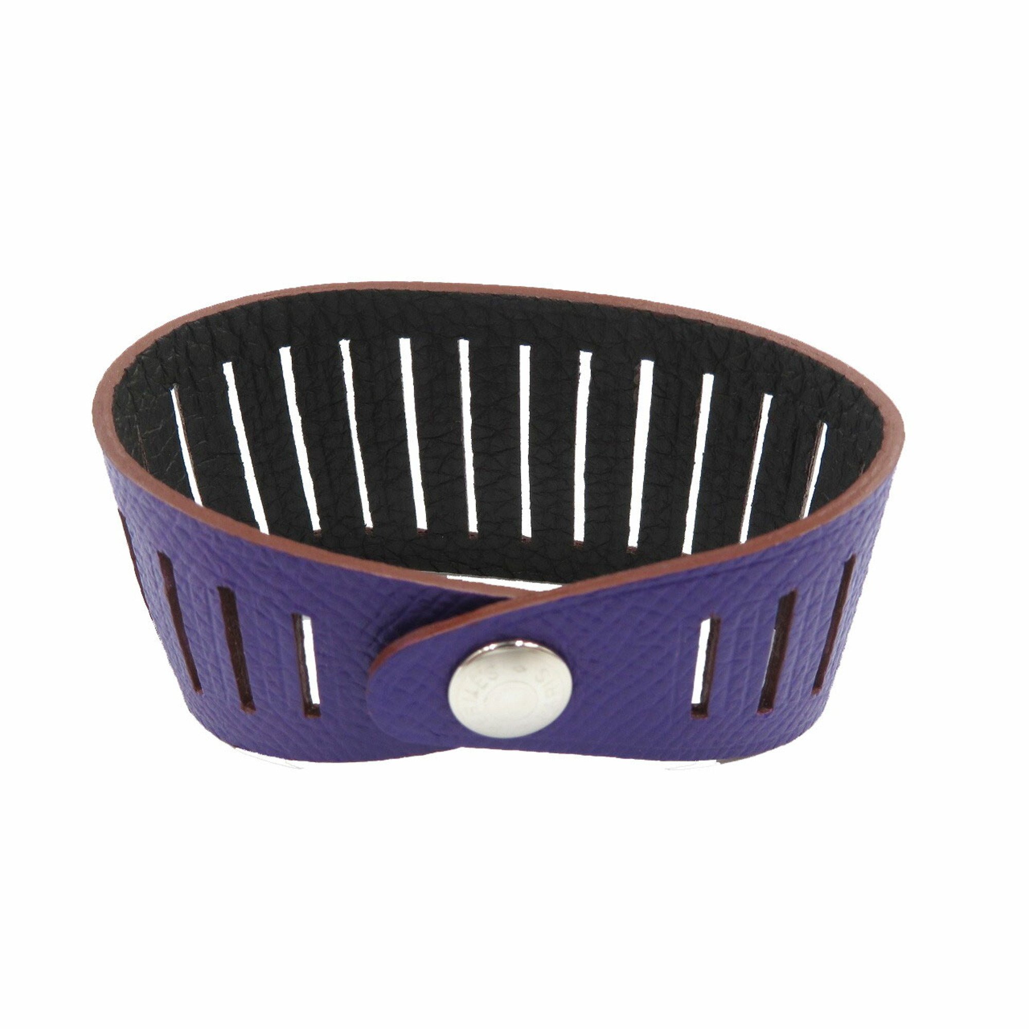 Hermes Petit Ash Bracelet Reversible Vaux Epson Togo Anemone Purple Chocolat