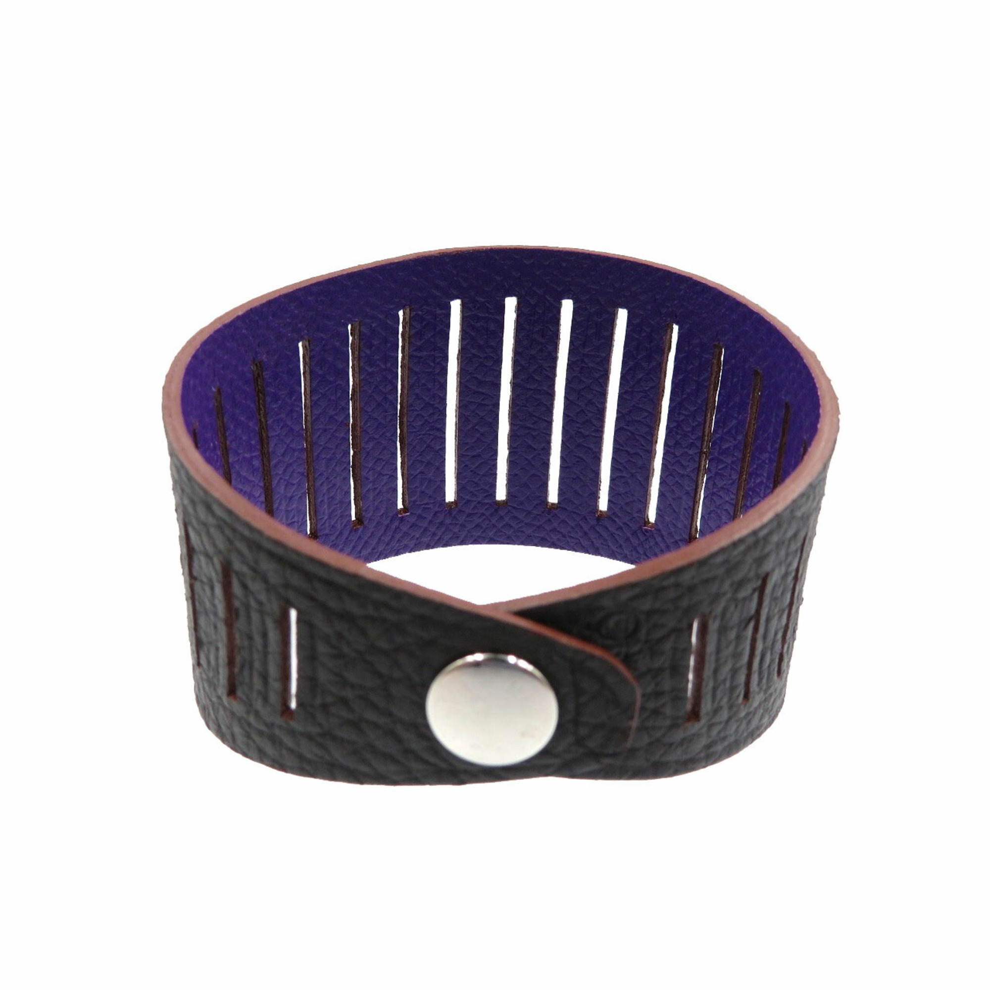 Hermes Petit Ash Bracelet Reversible Vaux Epson Togo Anemone Purple Chocolat