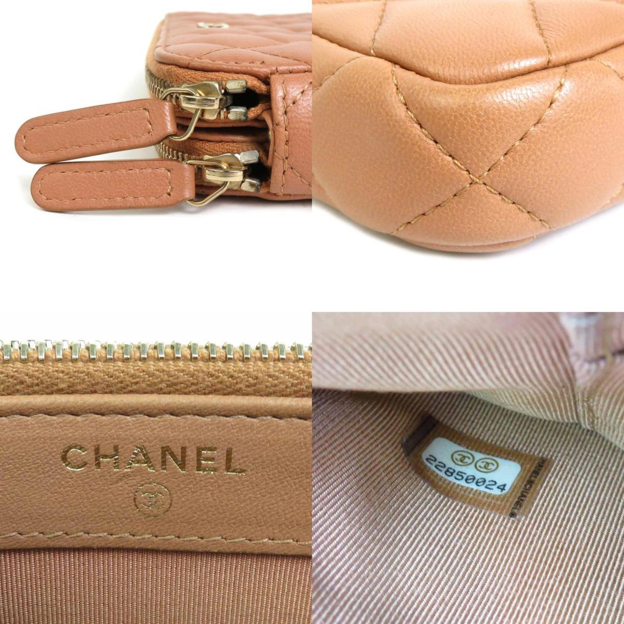 CHANEL Wallet Chain Matelasse Leather/Metal Pink Brown/Gold Ladies