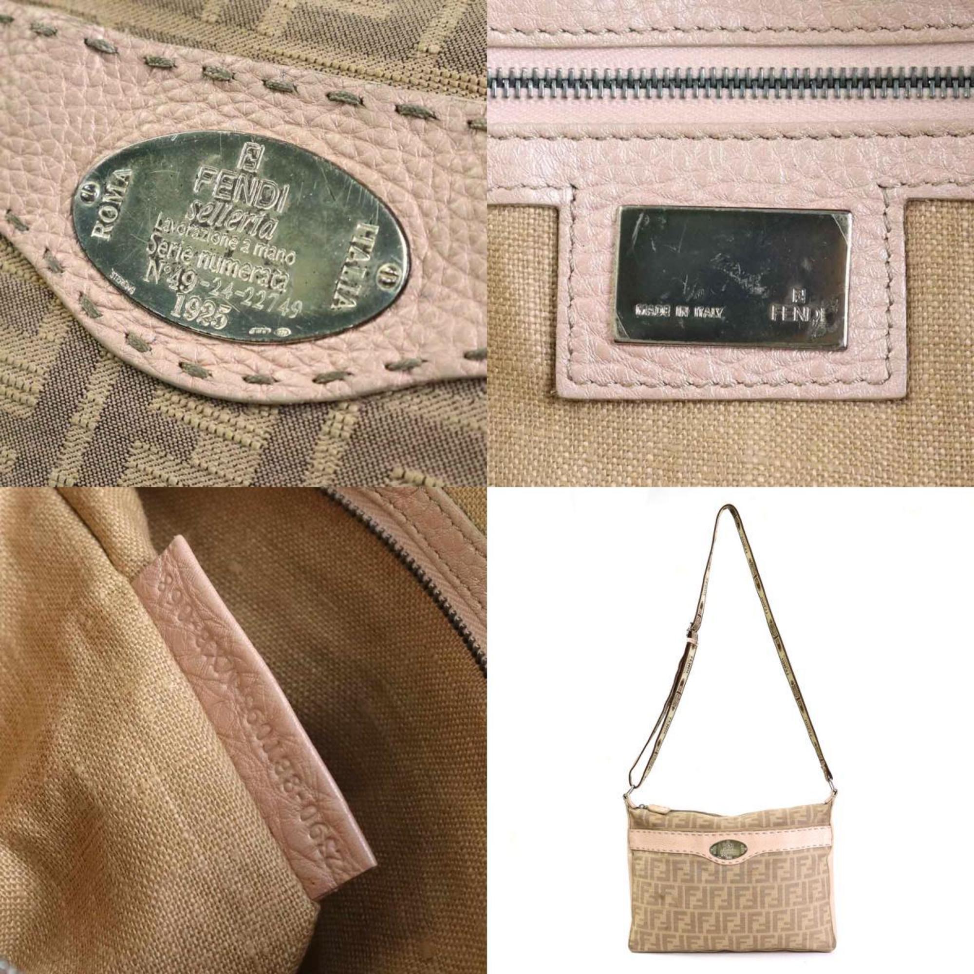 FENDI Crossbody Shoulder Bag Zucca Canvas/Leather Beige/Light Pink Ladies