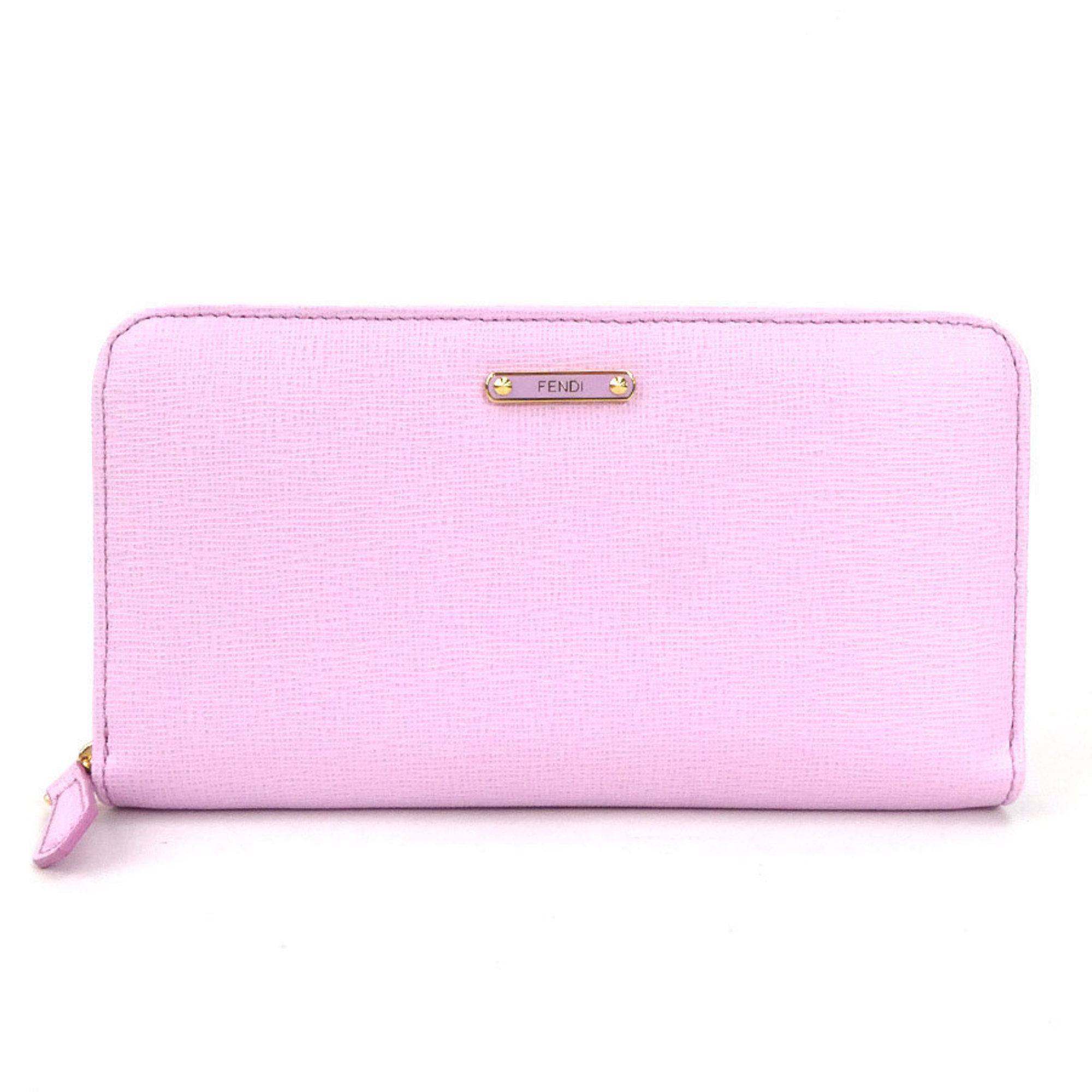 FENDI Round zipper long wallet leather pink ladies 8M0299