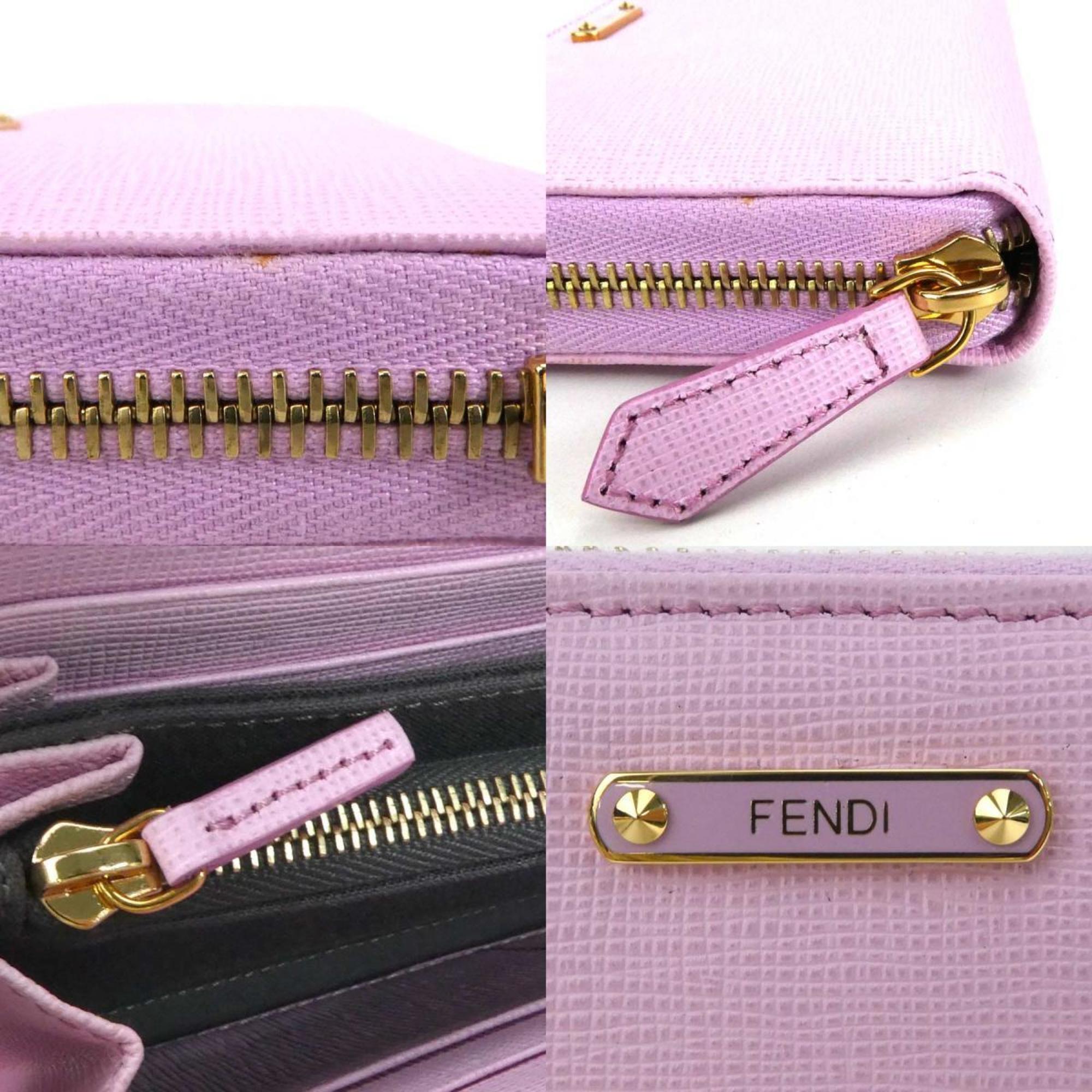 FENDI Round zipper long wallet leather pink ladies 8M0299