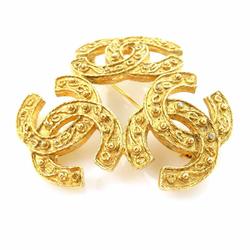 CHANEL brooch triple here mark metal gold ladies