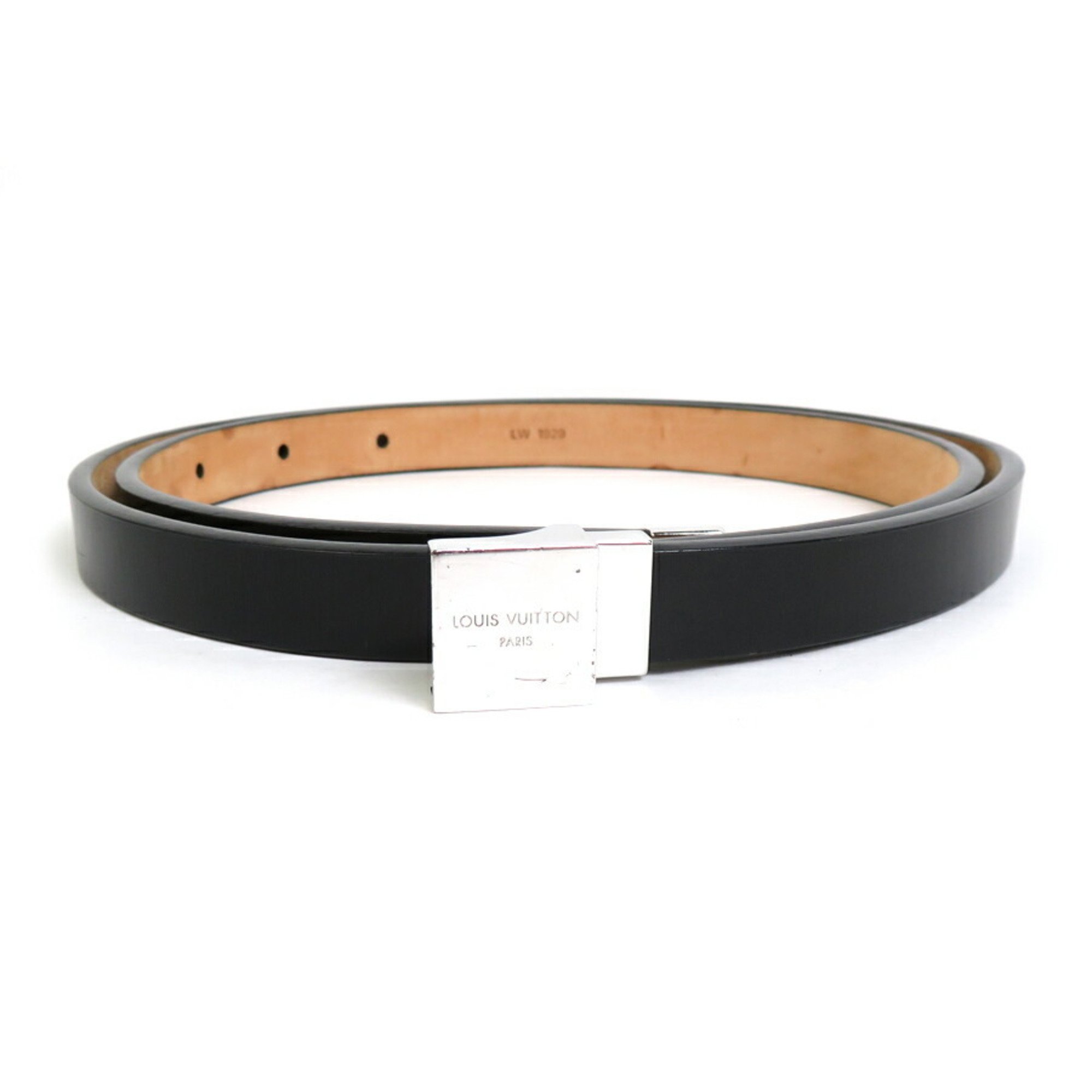 LOUIS VUITTON Belt Suntulle Carre Leather/Metal Black/Silver Men's