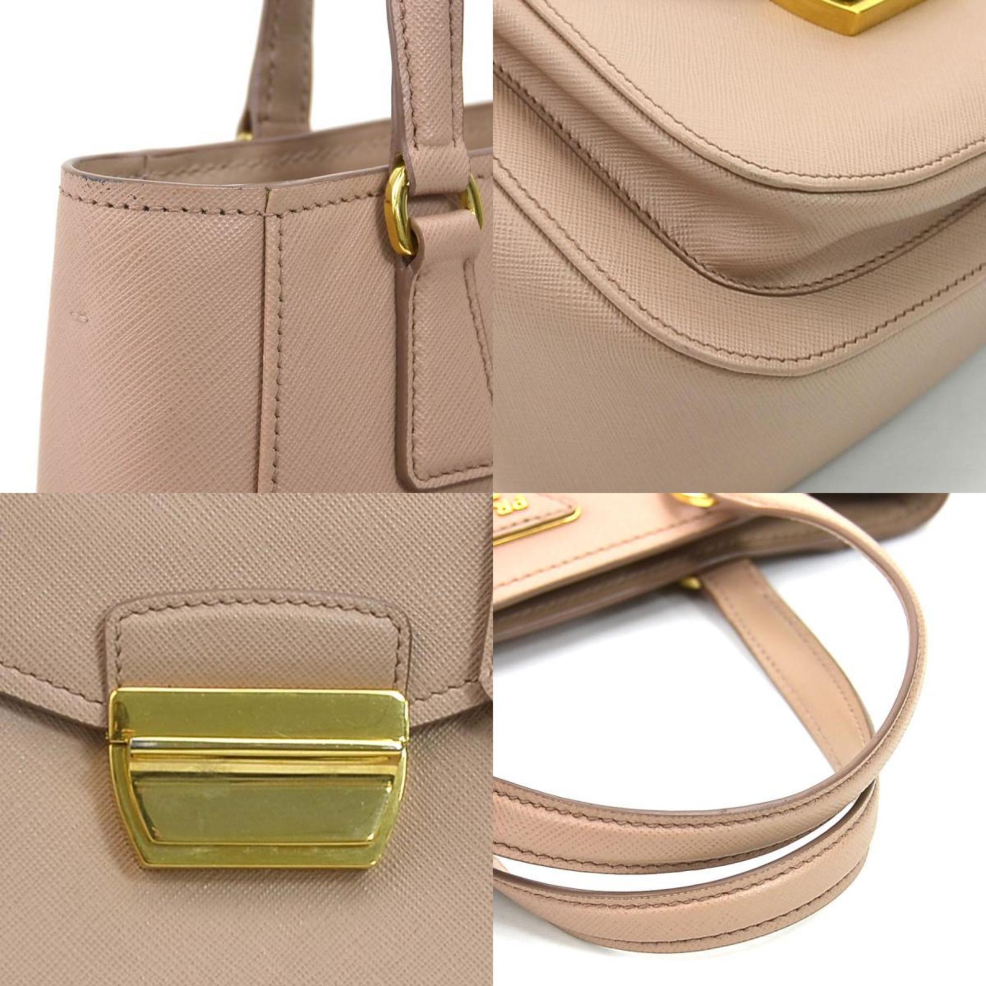 PRADA Handbag Crossbody Shoulder Bag Leather Pink Beige Ladies 1BA254