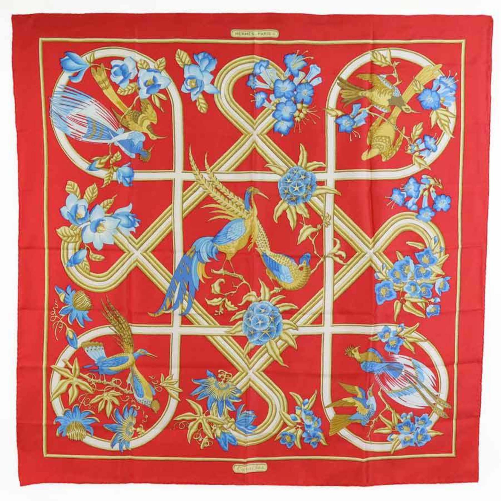 HERMES Scarf Carailes 90 Silk Red/Multicolor Women's