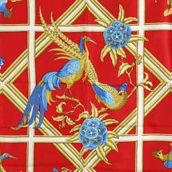 HERMES Scarf Carailes 90 Silk Red/Multicolor Women's