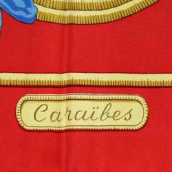 HERMES Scarf Carailes 90 Silk Red/Multicolor Women's