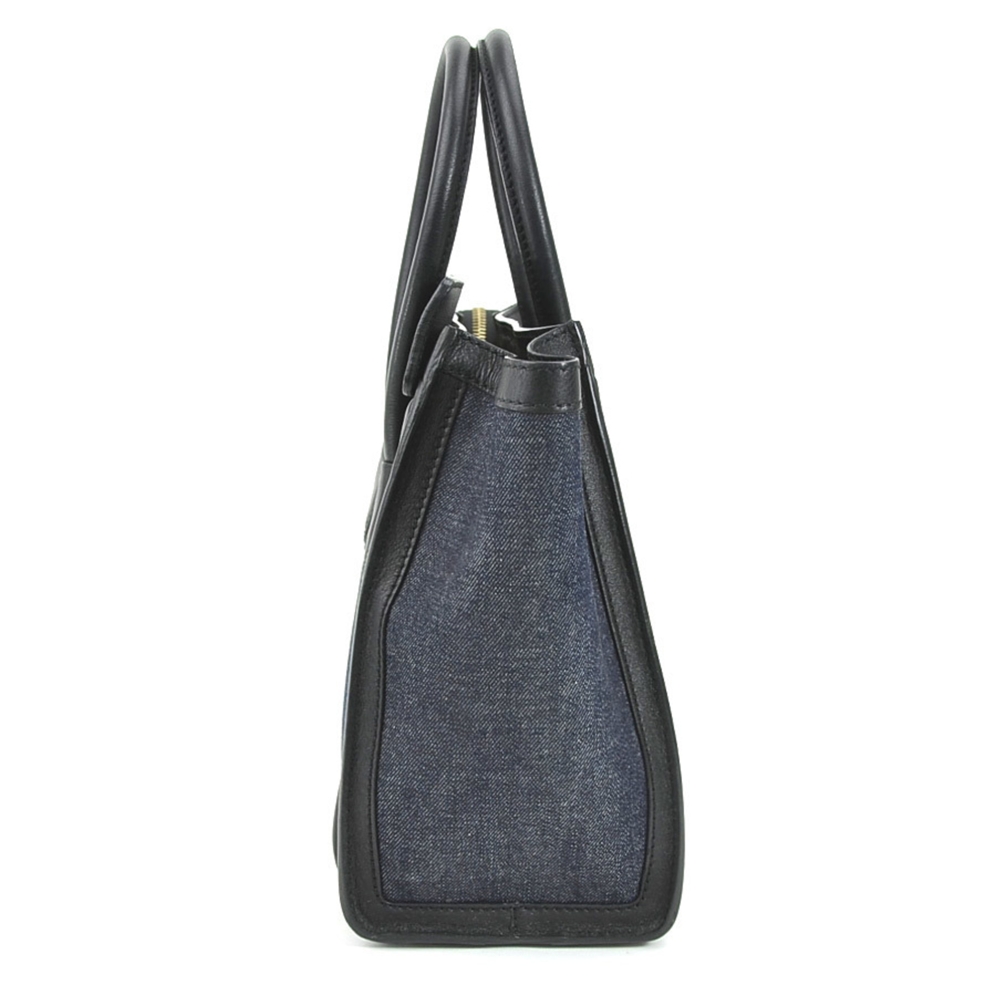 Celine CELINE Handbag Luggage Micro Shopper Leather/Denim Black x Indigo Ladies