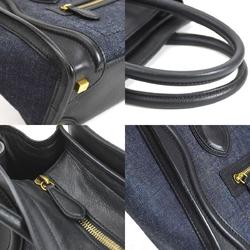 Celine CELINE Handbag Luggage Micro Shopper Leather/Denim Black x Indigo Ladies