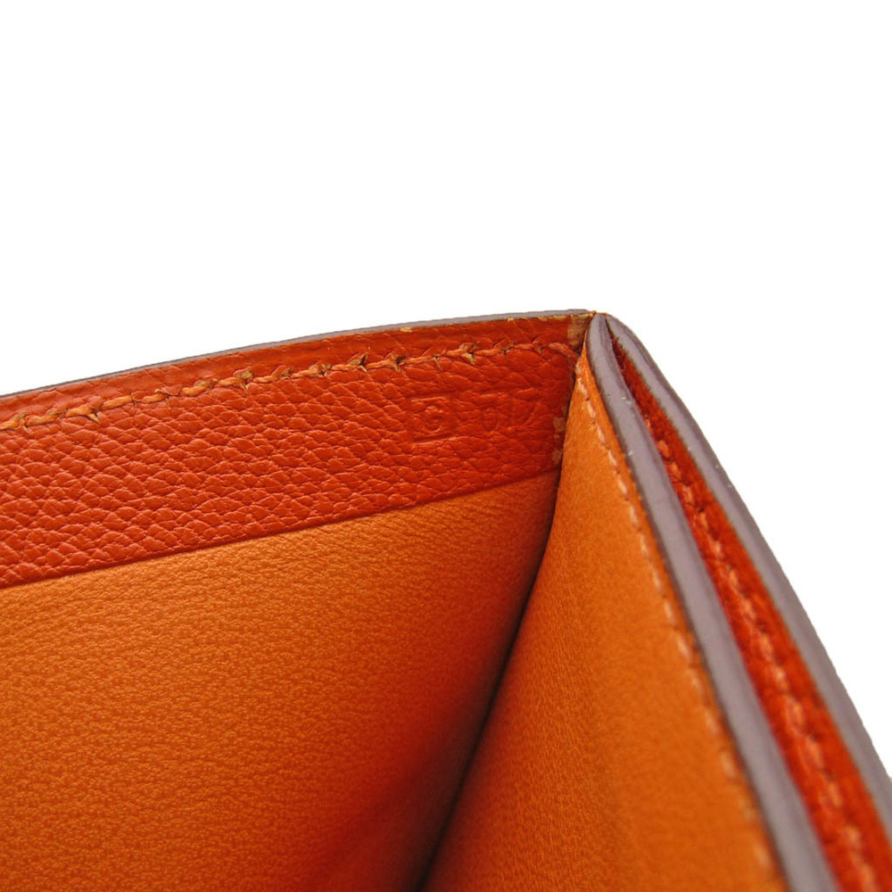 Hermes Orange Leather Bi-Fold Wallet Hermes