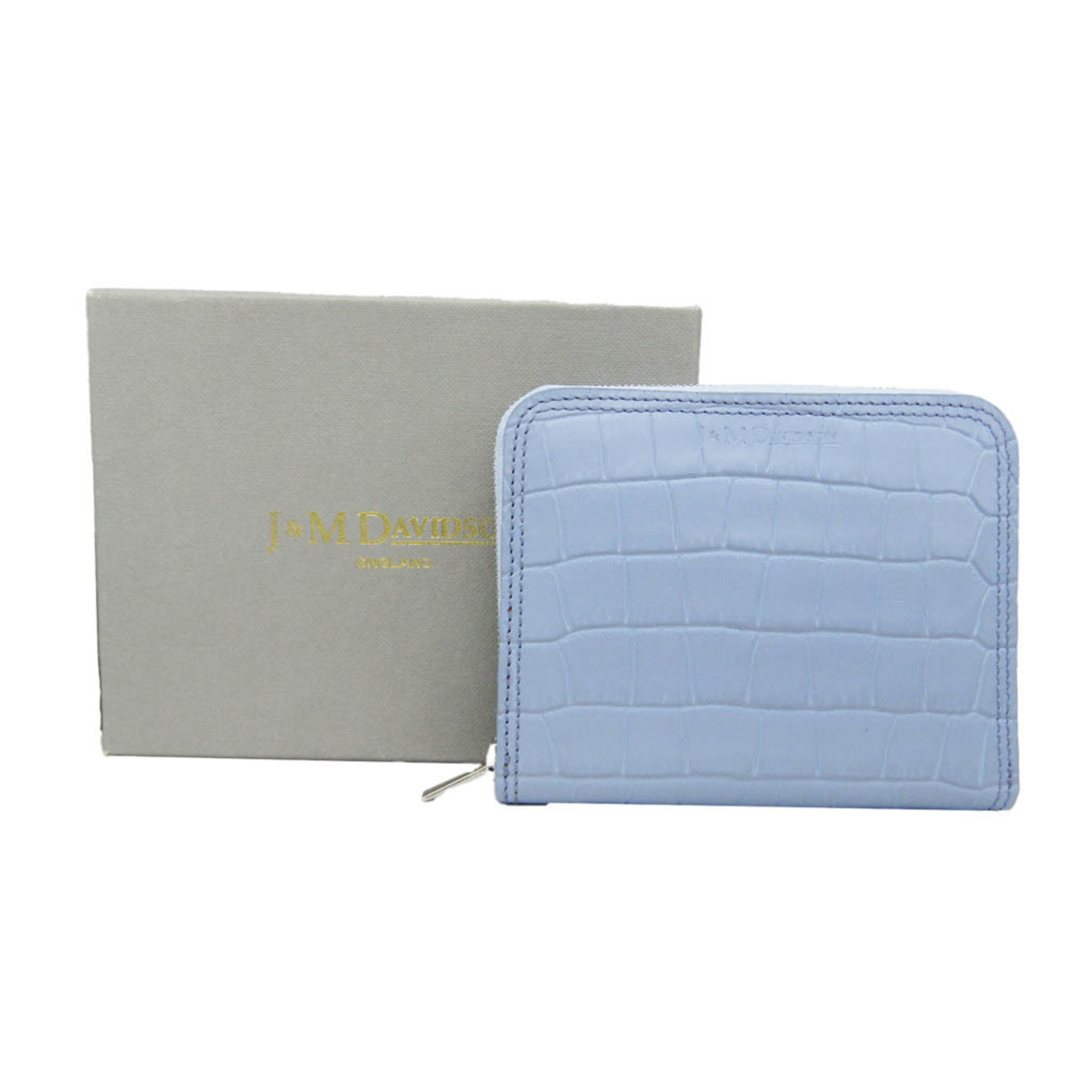 J&M Davidson SMALL ZIP AROUND PURSE 10264N Men,Women  Embossed Leather Coin Purse/coin Case Light Blue