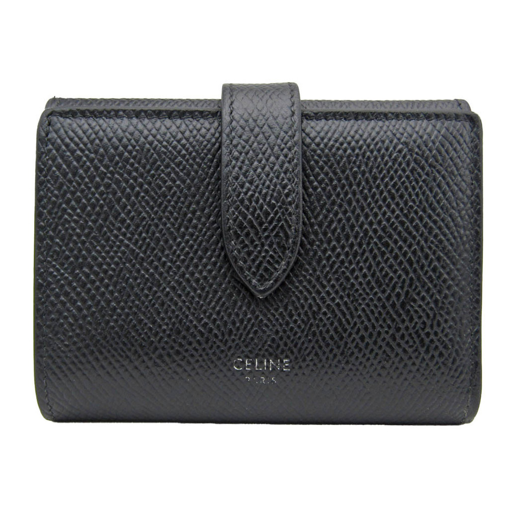 Celine Fine Strap Wallet 10H483BEL.38SI Women's Embossed Calf Leather Wallet  (tri-fold) Black