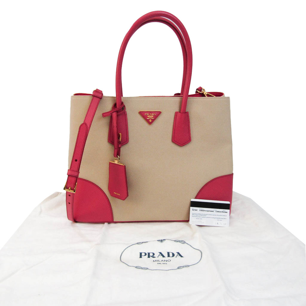 Prada Cuir Double Tote Canvas and Saffiano Leather Small at