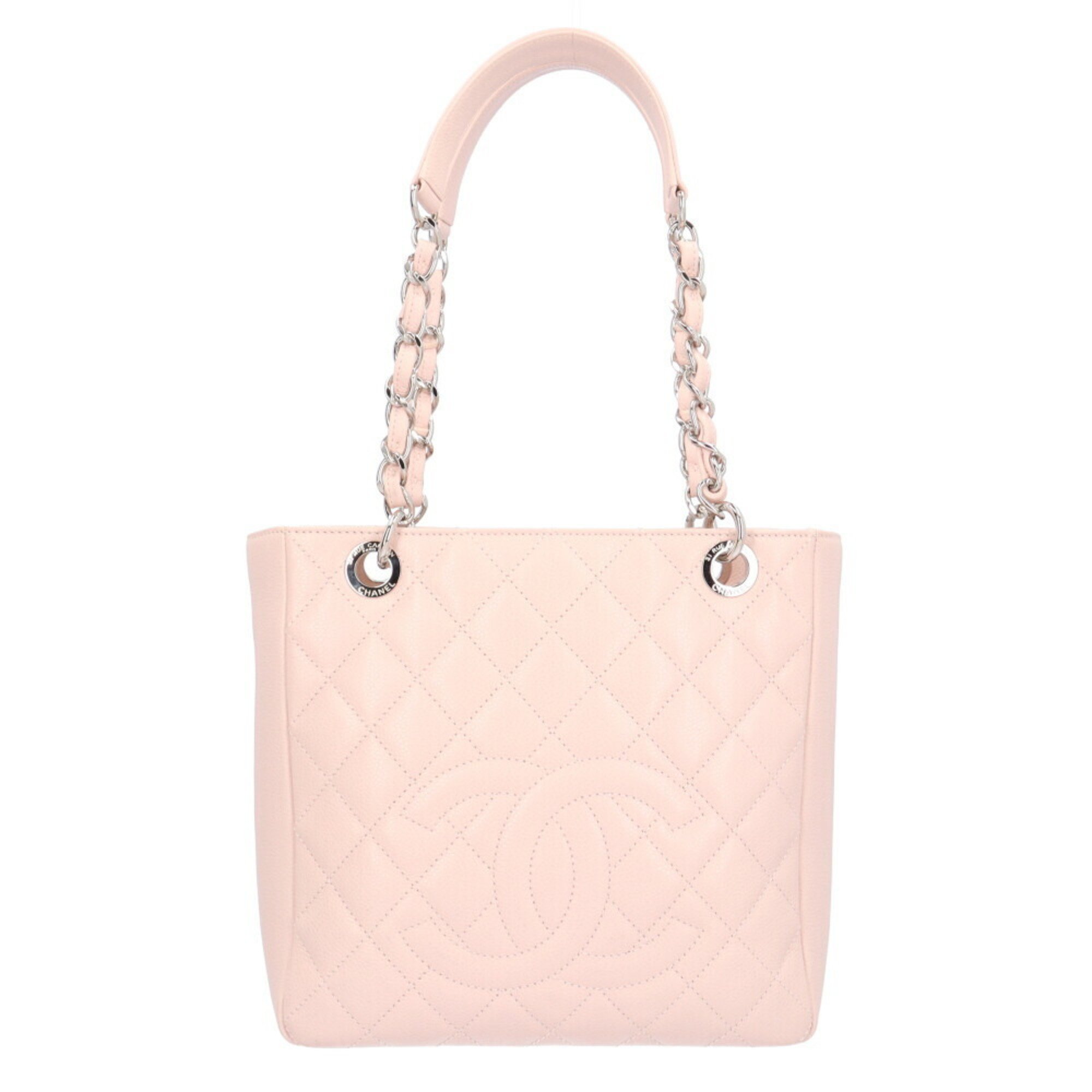 CHANEL Chain Tote Bag Caviar Skin Pink Ladies