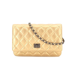 CHANEL 2.55 Chain Wallet Long Leather Gold Vintage Silver Hardware