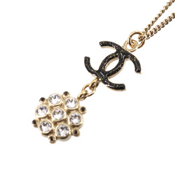 CHANEL Cocomark Rhinestone Necklace Gold Black B19B Accessories