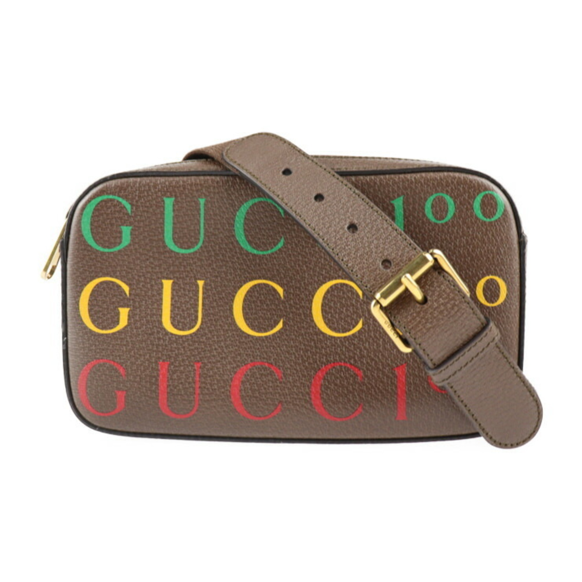 GUCCI Gucci Belt Bag 100th Anniversary Waist 602695 Calf Leather Brown Multicolor Gold Hardware Logo Body Pouch Bum