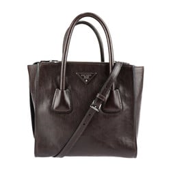 PRADA Handbag BN2625 Gray Scarf MORO Dark Brown Silver Metal Fittings 2WAY Shoulder Bag All Leather (The inside is also made of leather for a luxurious feel)