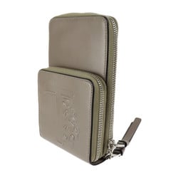 Tod's TOD’S Mobile Phone Holder Shoulder Bag Leather Greige Silver Hardware Smartphone Case Card Coin Purse