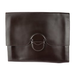 HERMES Faco GM 35 Clutch Bag Box Calf Dark Brown Second Document ○O Stamp