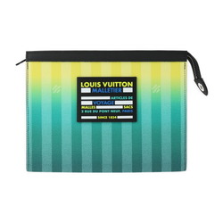 LOUIS VUITTON Louis Vuitton Pochette Voyage MM Damier Stripe Second Bag M81317 Canvas Leather Green Yellow Black Clutch Pouch