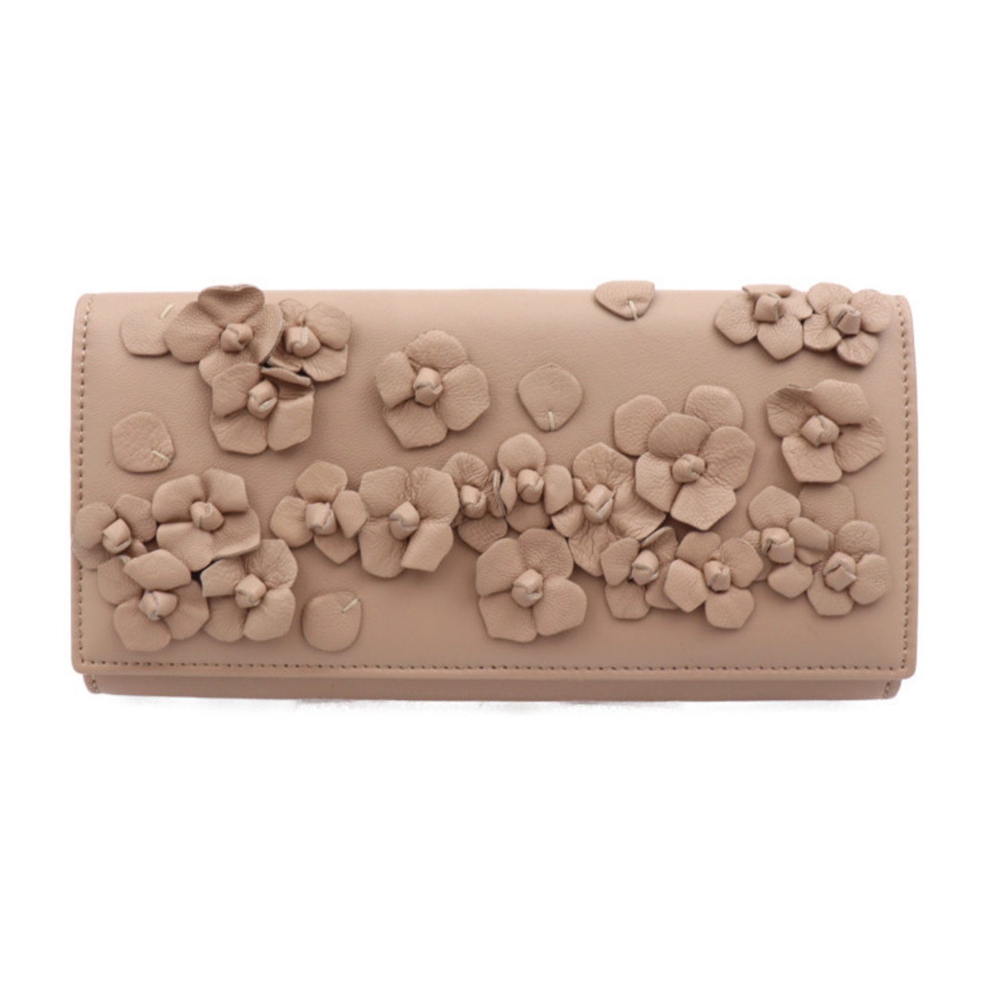 Valentino Garavani Long Wallet AWP00798 Leather Beige Flower Motif Flap