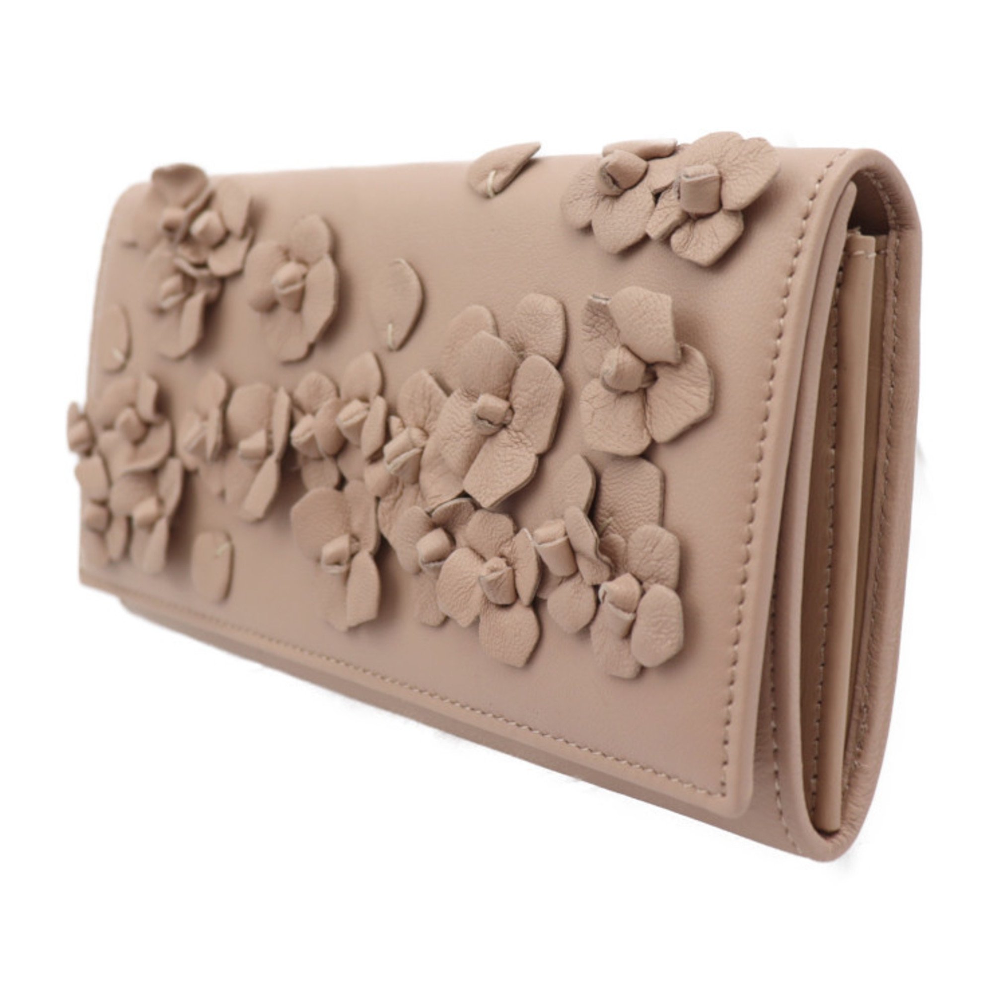 Valentino Garavani Long Wallet AWP00798 Leather Beige Flower Motif Flap