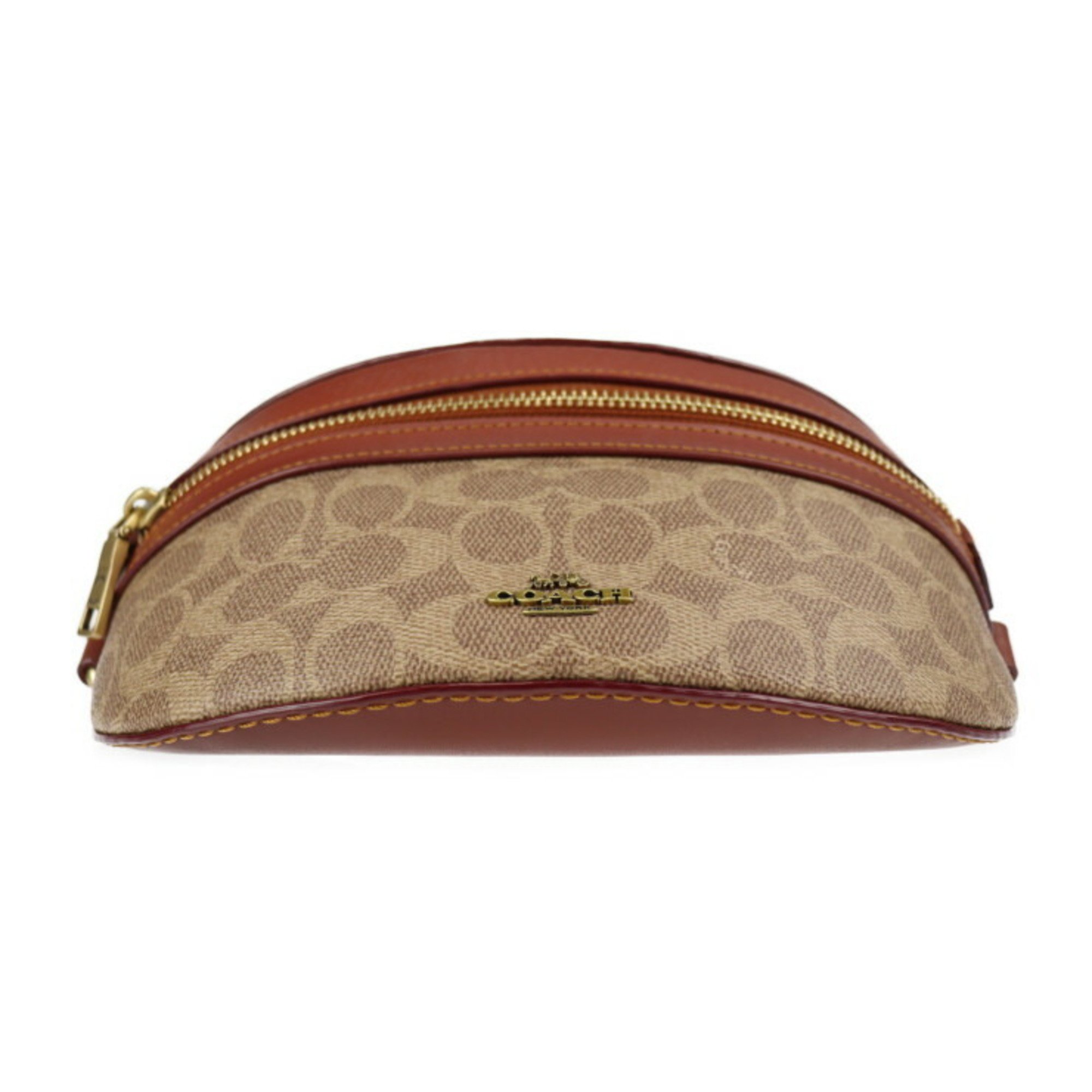 COACH Coach Signature Waist Bag 39937 PVC Leather Beige Brown Gold Hardware Body Pouch