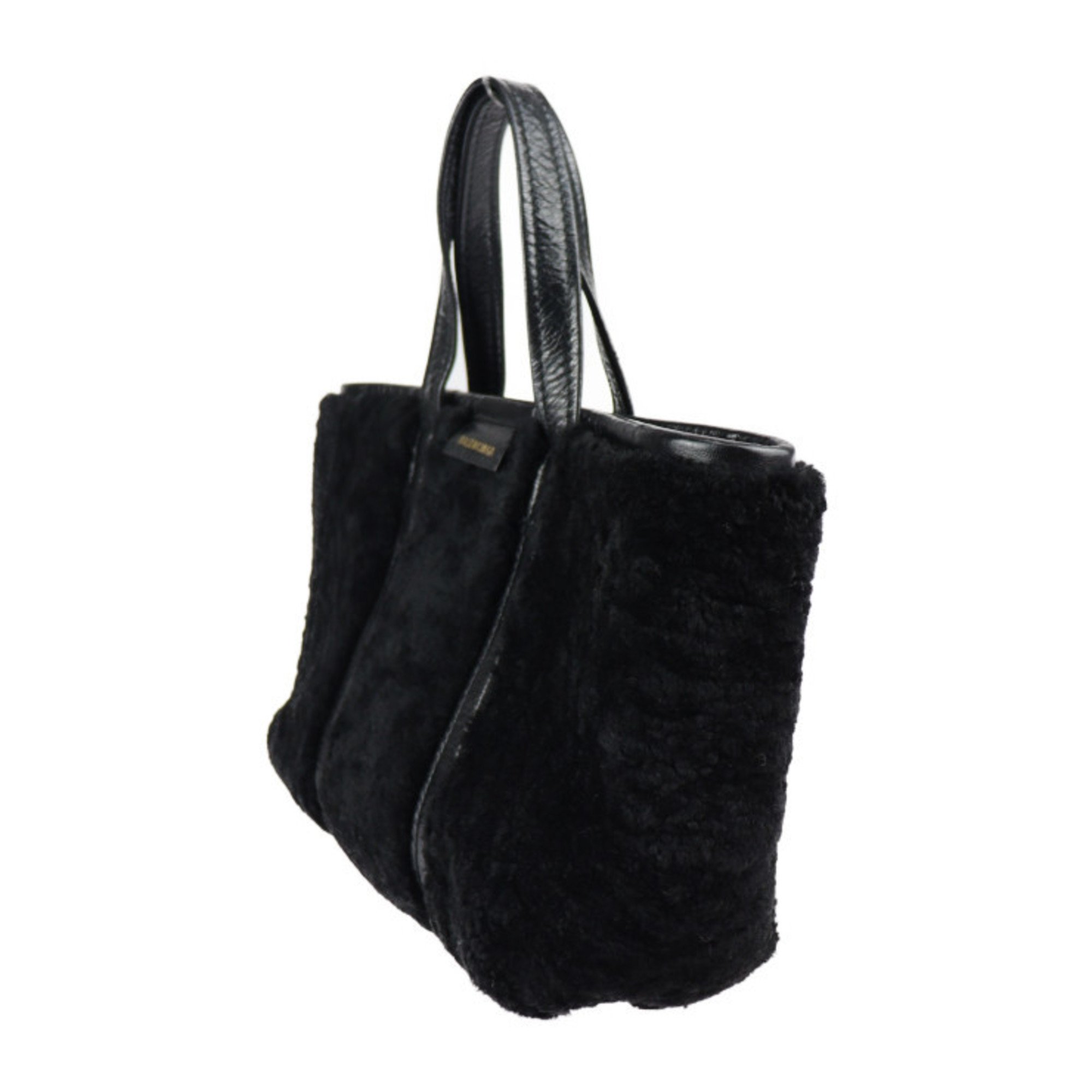 BALENCIAGA Handbag 671404 Mouton Leather Black Silver Hardware 2WAY Shoulder Bag